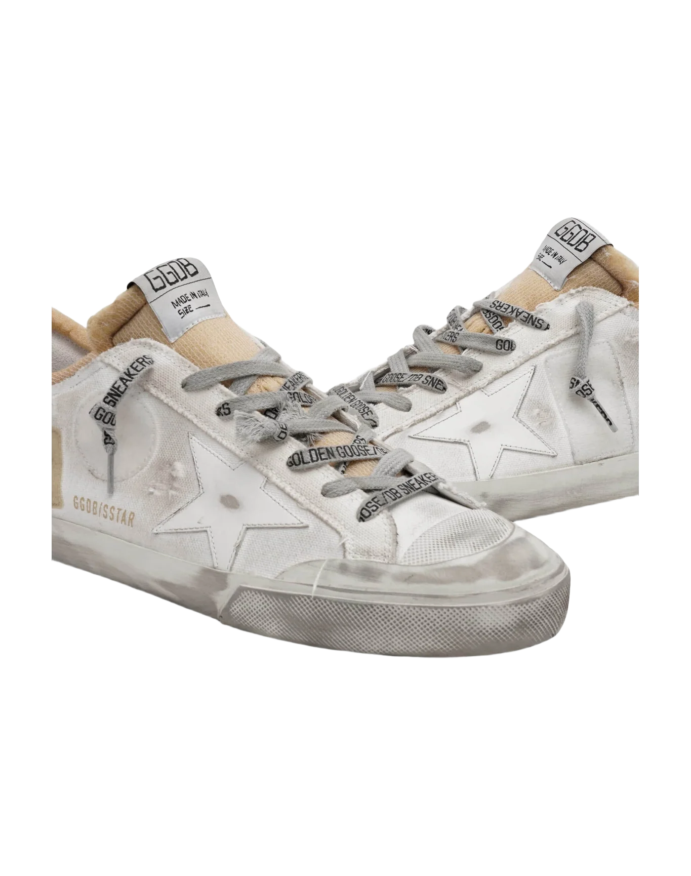 Men | Canvas Super-Star Sneakers with Side Patch | White x Beige - Image 8