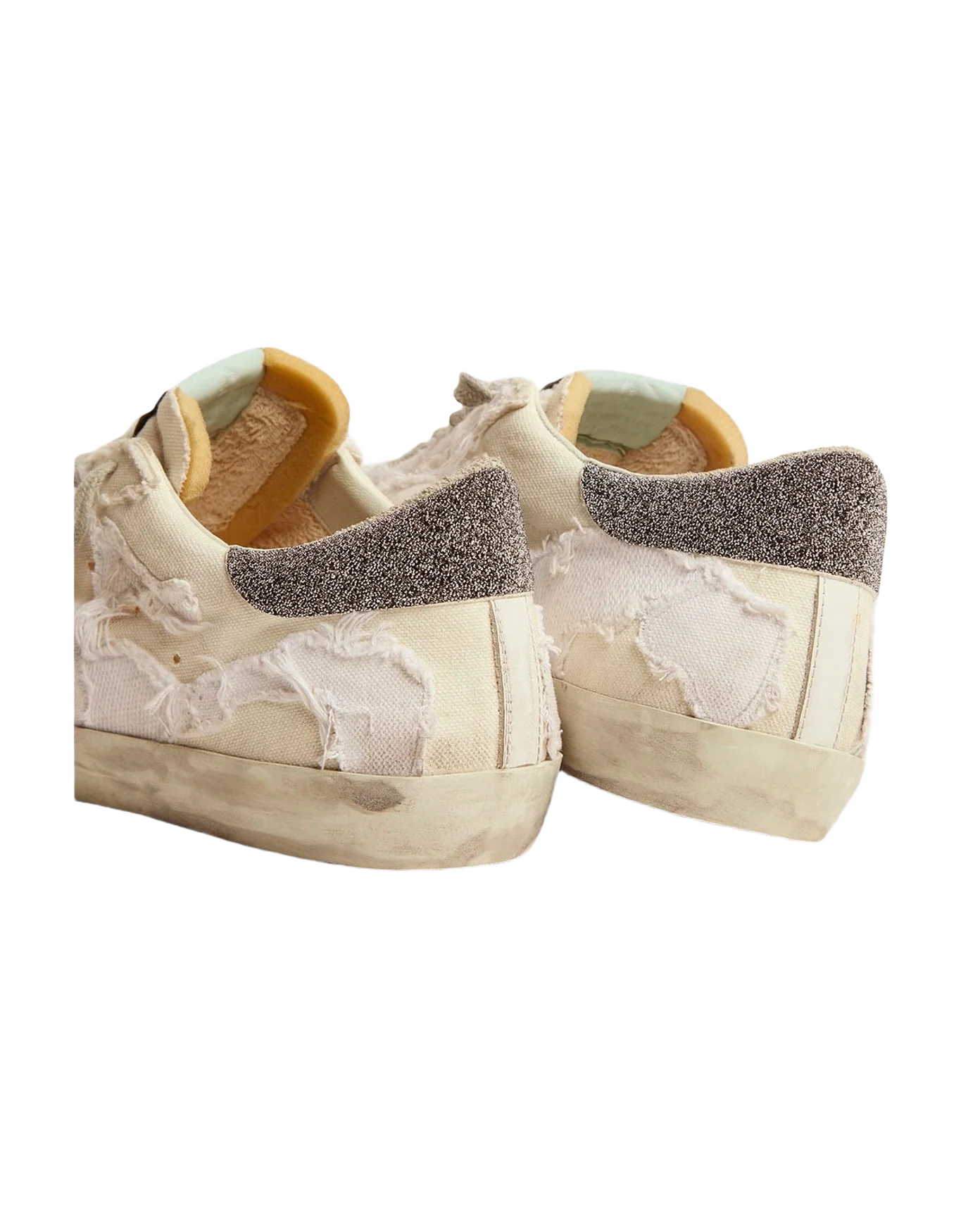 Men | Canvas Super-Star Sneakers with Swarovski Crystal Heel Tab | Milk White Beige x Black Silver