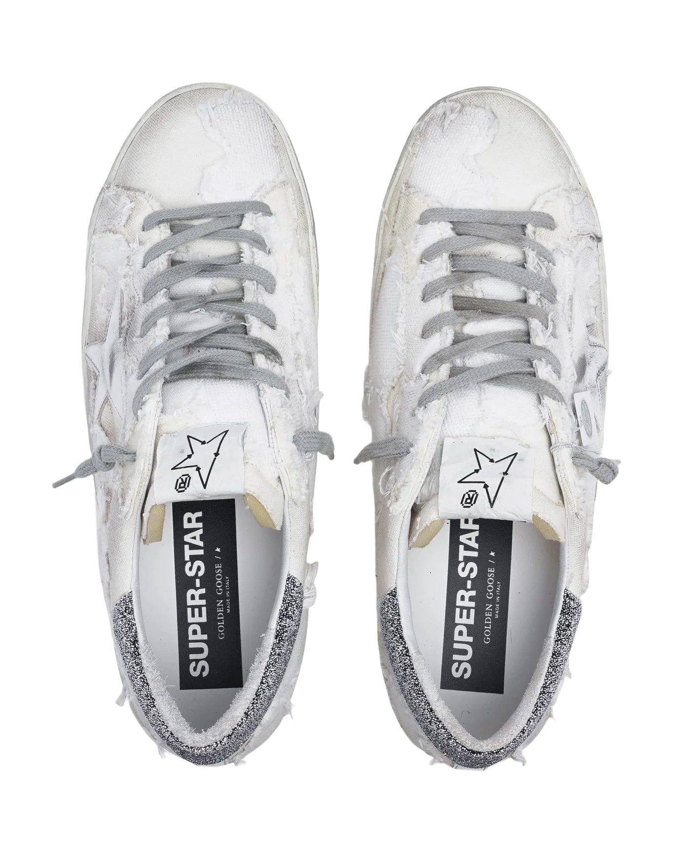 Men | Canvas Super-Star Sneakers with Swarovski Crystal Heel Tab | Milk White Beige x Black Silver - Image 3