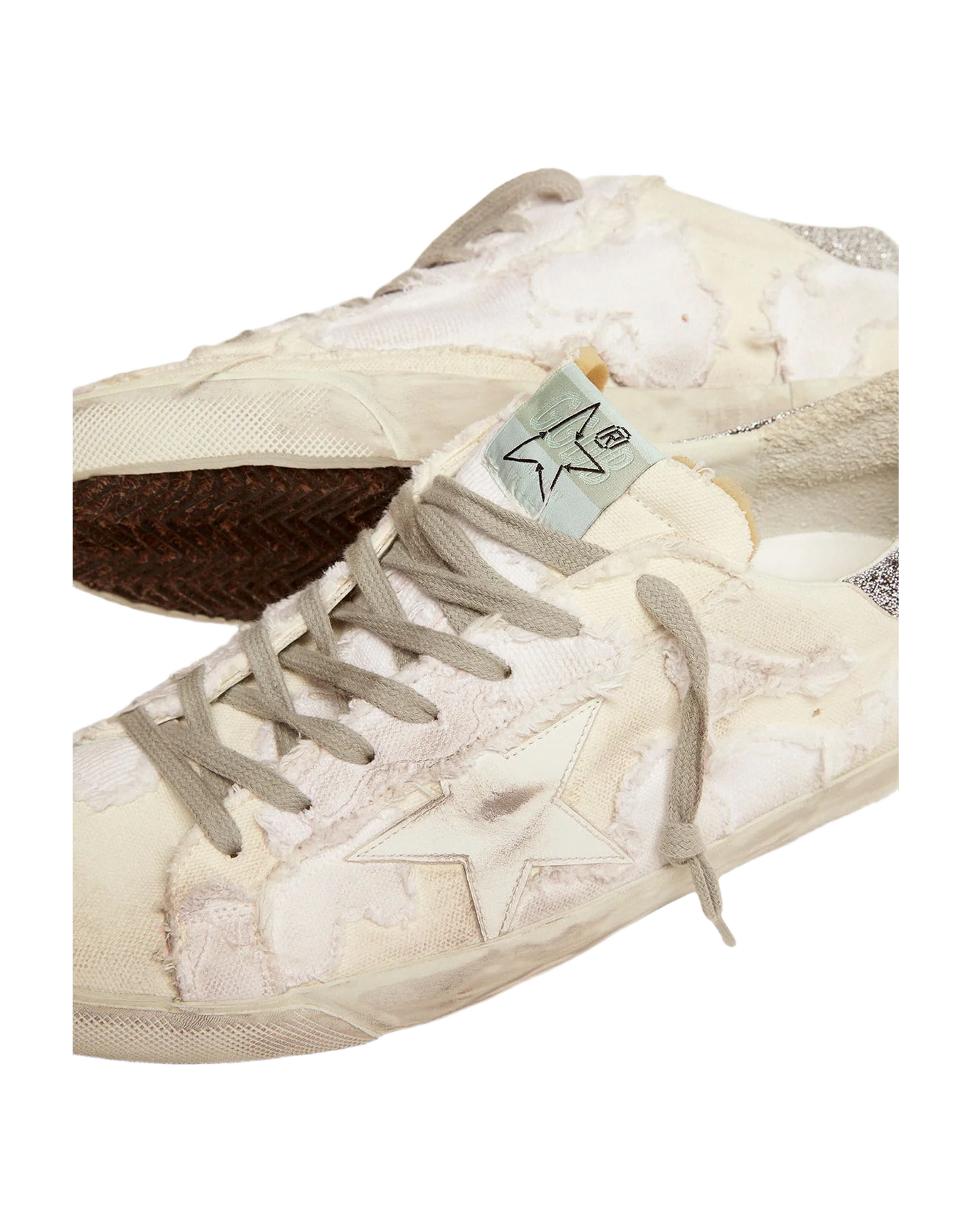 Men | Canvas Super-Star Sneakers with Swarovski Crystal Heel Tab | Milk White Beige x Black Silver - Image 5