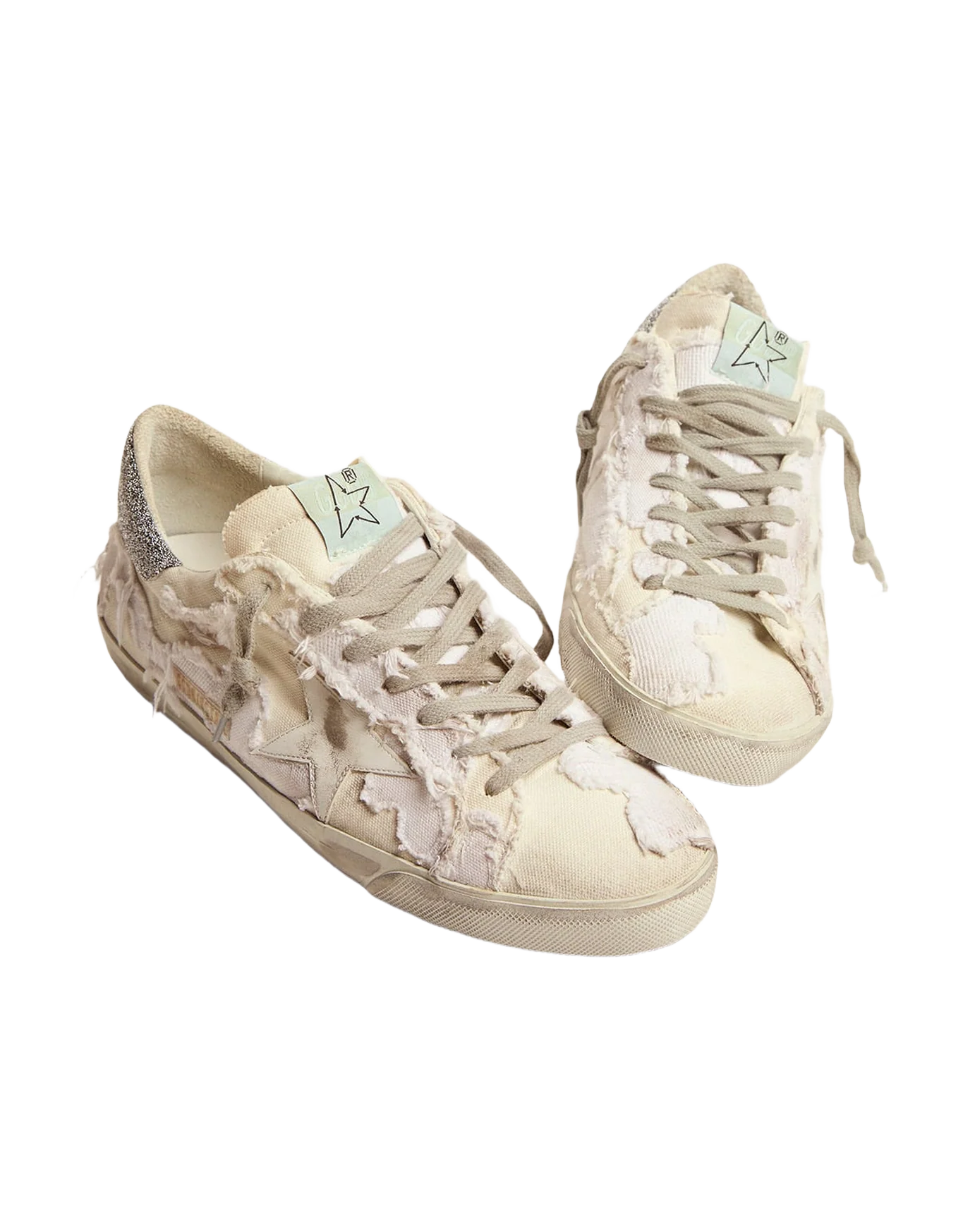 Men | Canvas Super-Star Sneakers with Swarovski Crystal Heel Tab | Milk White Beige x Black Silver - Image 9