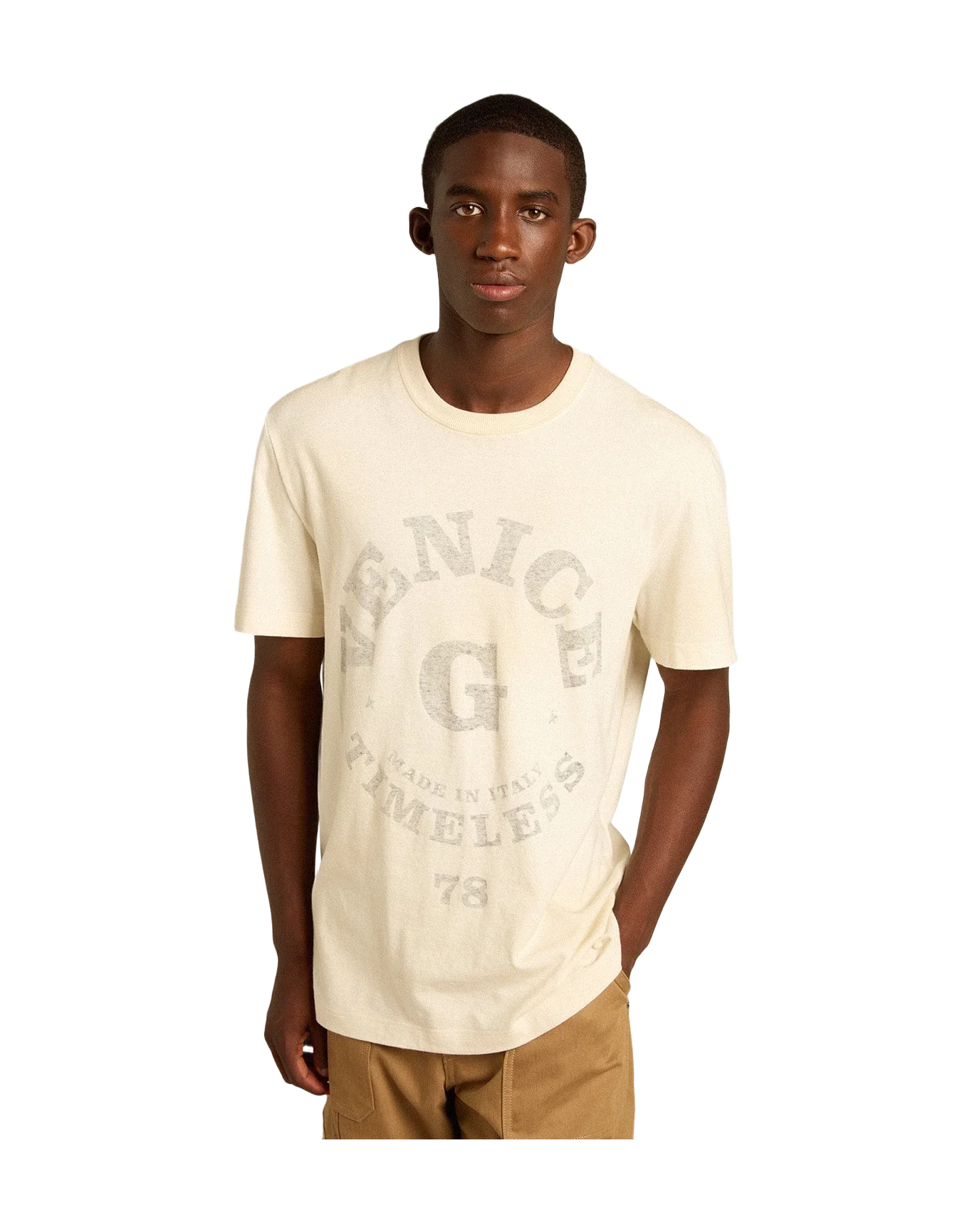 Men | Cotton T-Shirt Aged White with Faded Lettering | Heritage White x Black - Image 9