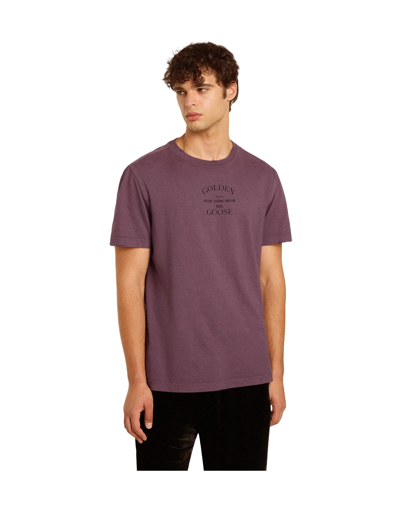 Men | Cotton T-Shirt Worn Purple with Logo Print | Purple x Black - Image 4