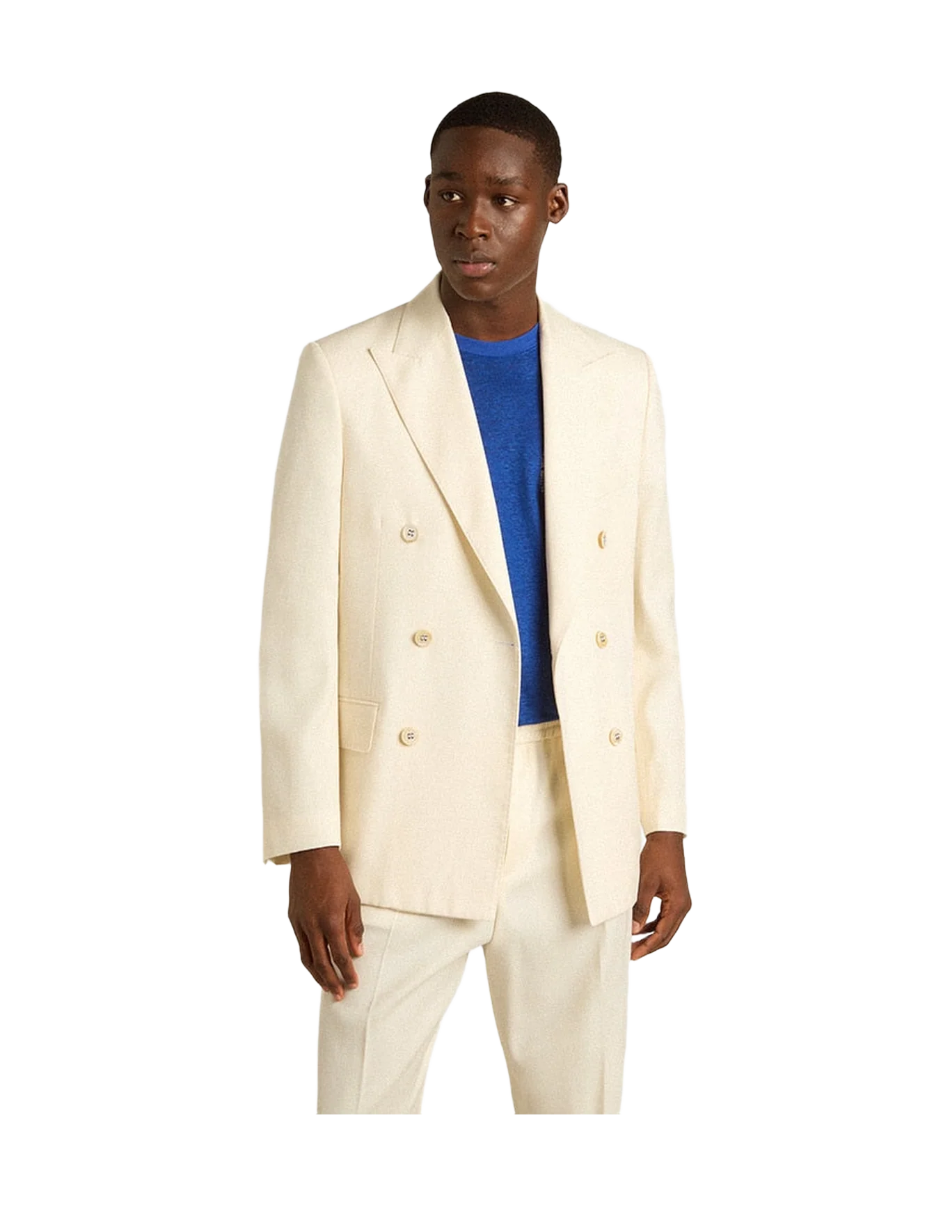 Men | Cream-Colored Double-Breasted Blazer | Artic Wolf - Image 5