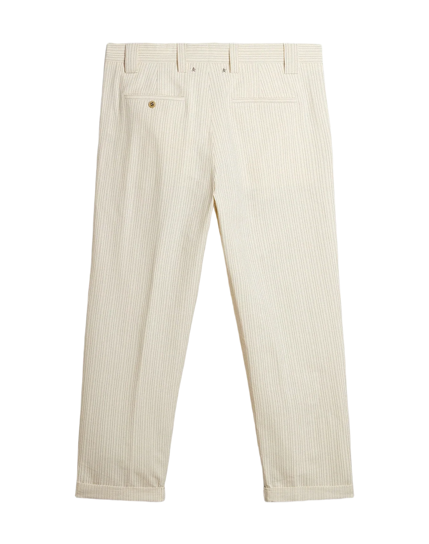 Men | Cream-Colored Pants Striped Cotton | Ecru x Eclipse x Dull Gold - Image 4