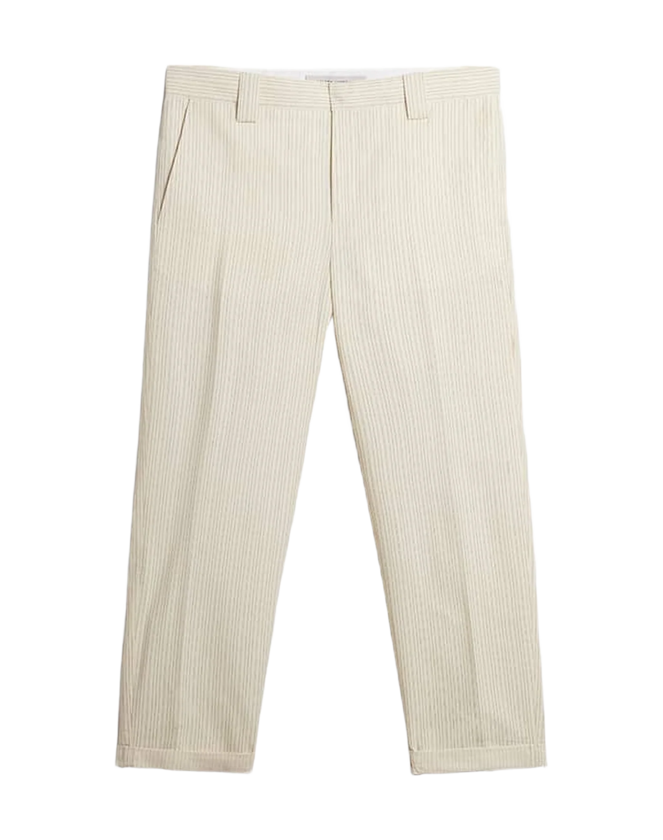 Men | Cream-Colored Pants Striped Cotton | Ecru x Eclipse x Dull Gold - Image 5