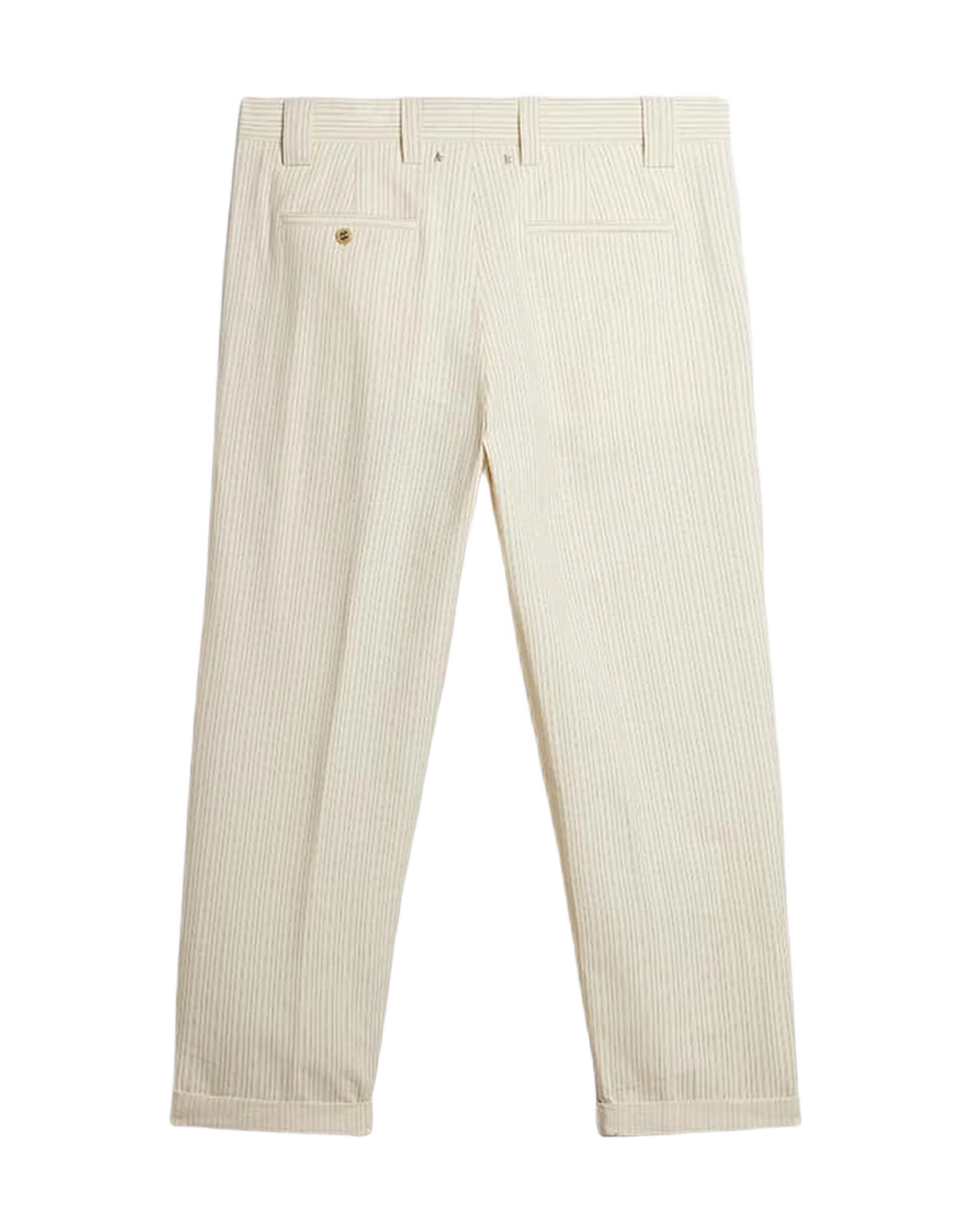 Men | Cream-Colored Pants Striped Cotton | Ecru x Eclipse x Dull Gold - Image 6