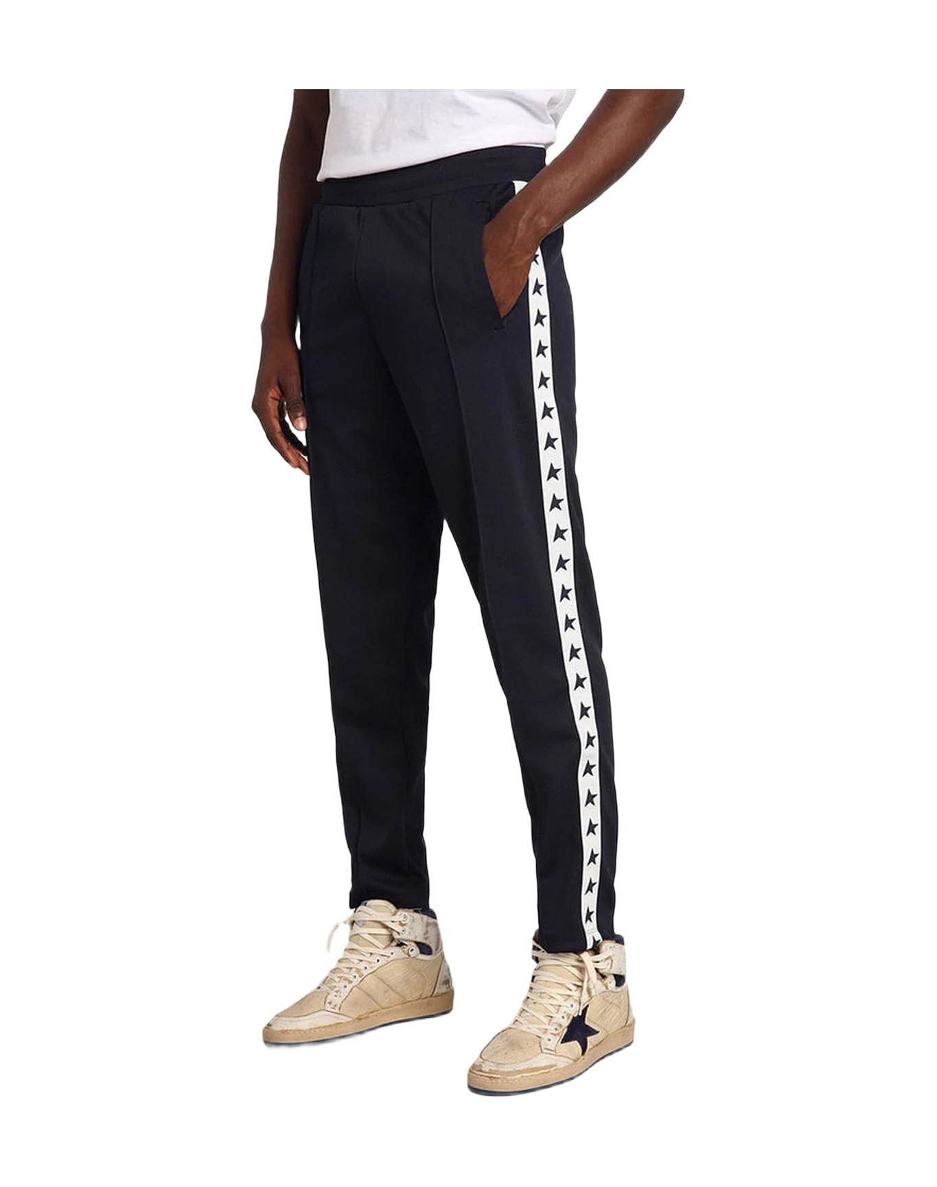 Men | Dark Blue Joggers with Contrasting Strip & Stars | Dark Blue x White - Image 5