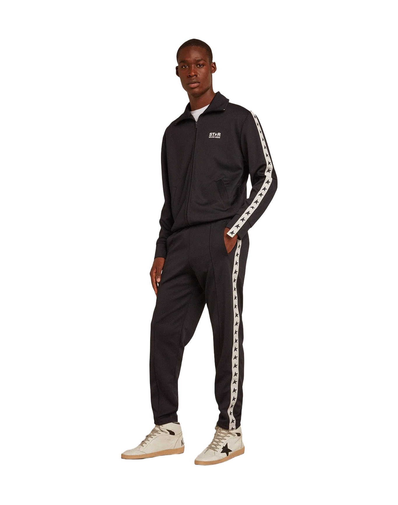 Men | Dark Blue Joggers with Contrasting Strip & Stars | Dark Blue x White - Image 8