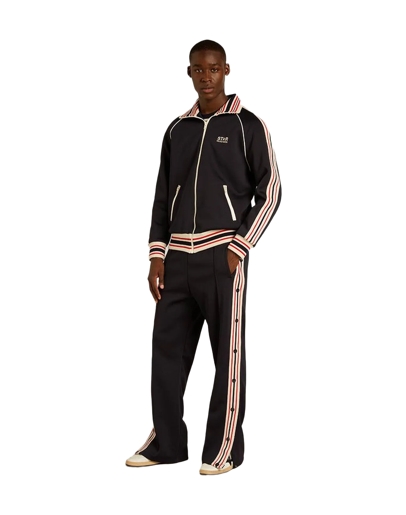 Men | Dark Blue Joggings Wide Tapered Leg Fit with Metal Clips | Dark Blue x Papyrus - Image 3