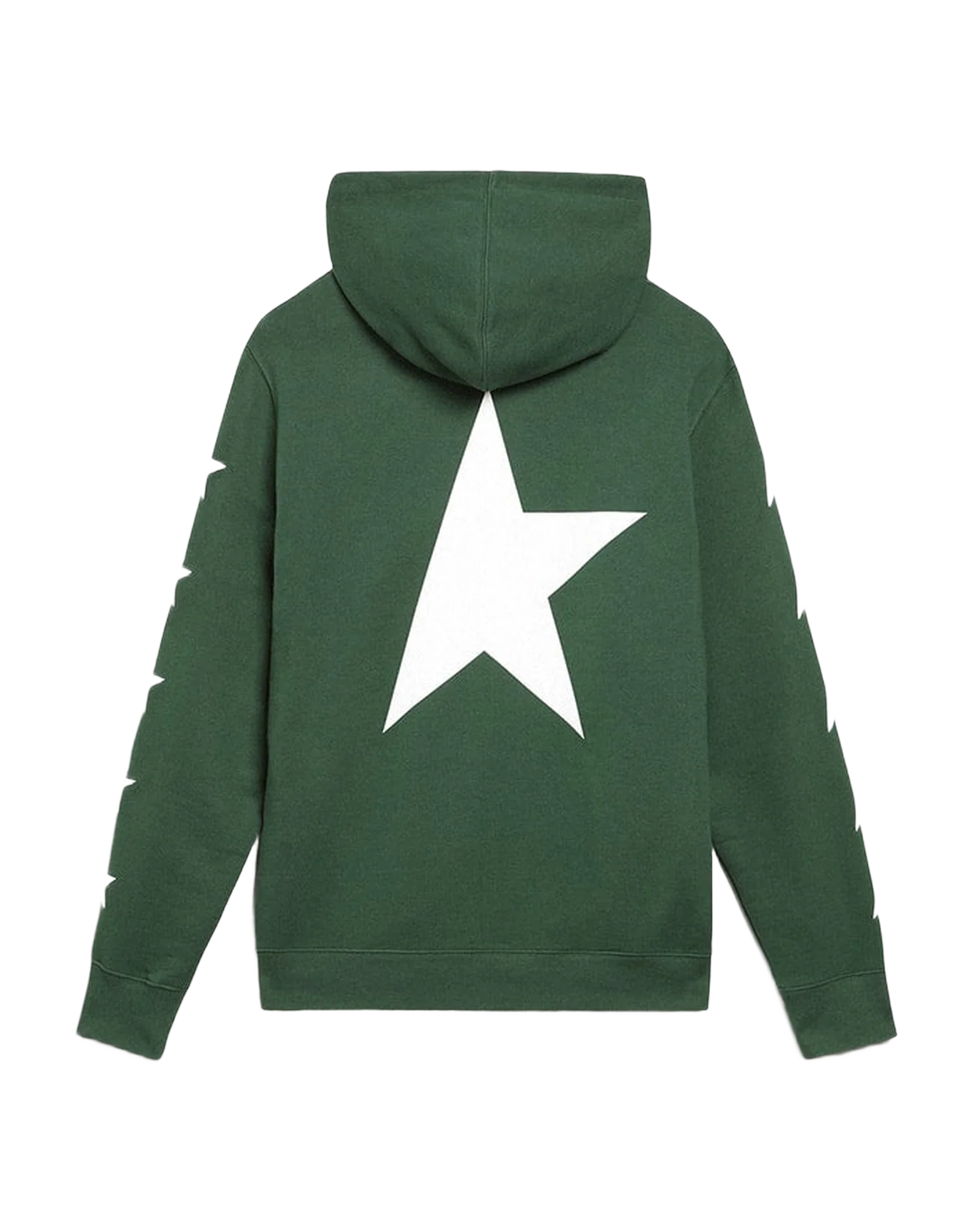 Men | Dark Green Star Collection Hoodie with Large White Star On The Back & White Starts On The Arms | Bright Green x White - Image 2