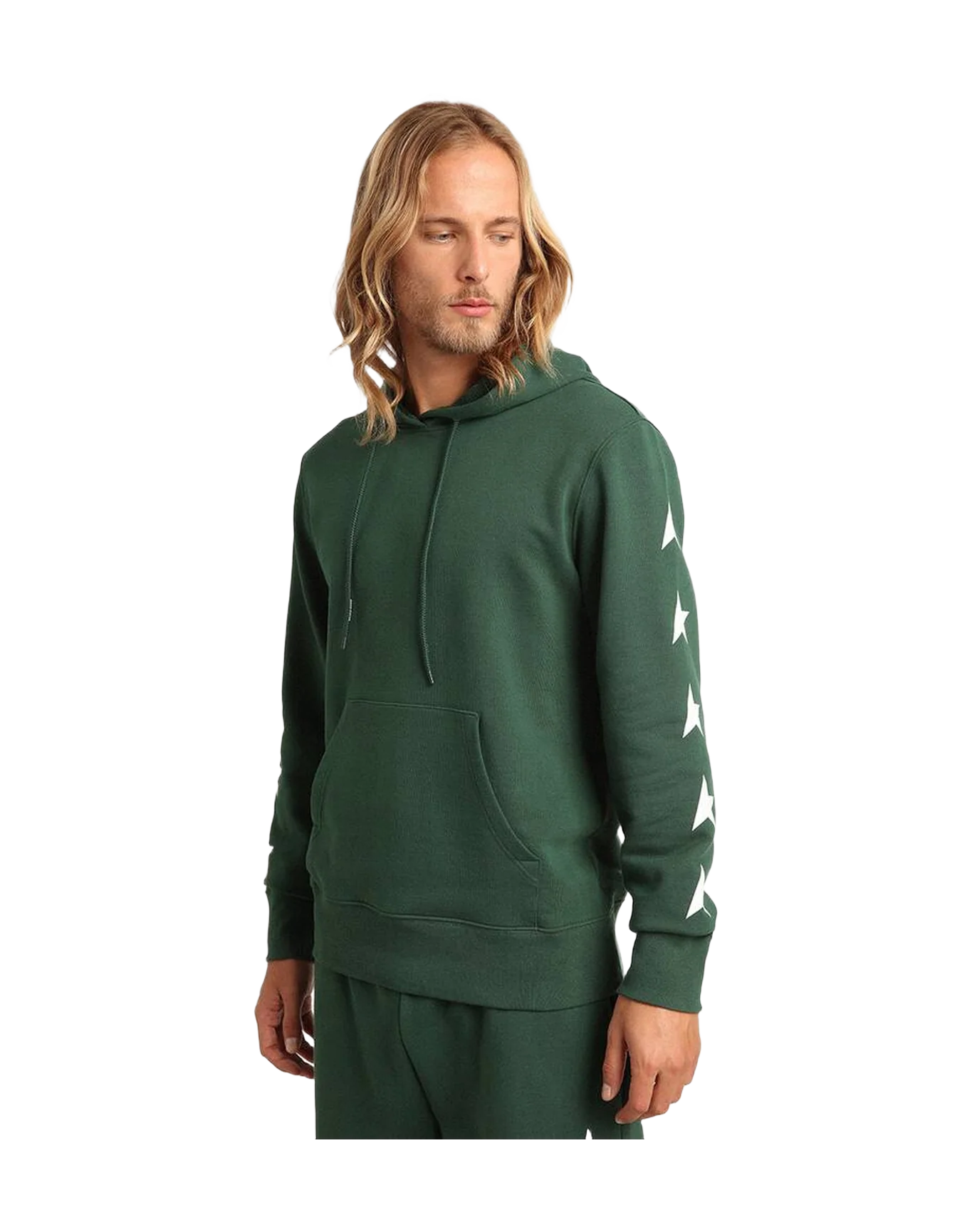Men | Dark Green Star Collection Hoodie with Large White Star On The Back & White Starts On The Arms | Bright Green x White - Image 5
