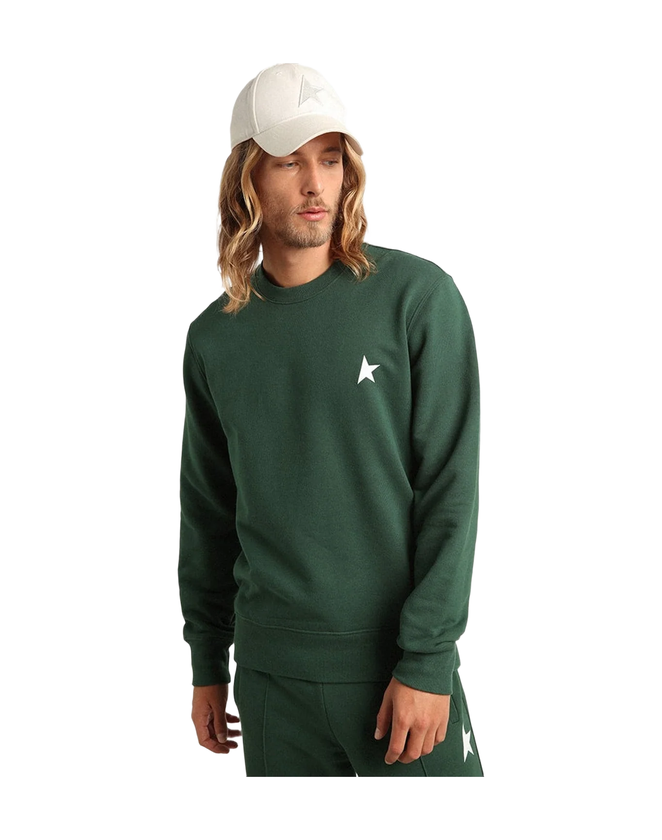 Men | Dark Green Star Collection Sweatshirt with White Star On Front | Bright Green x White