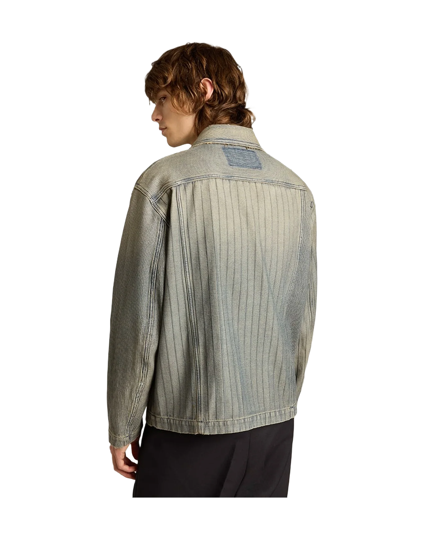 Men | Denim Jacket with Stripes & Patches On The Front | Grey - Image 10