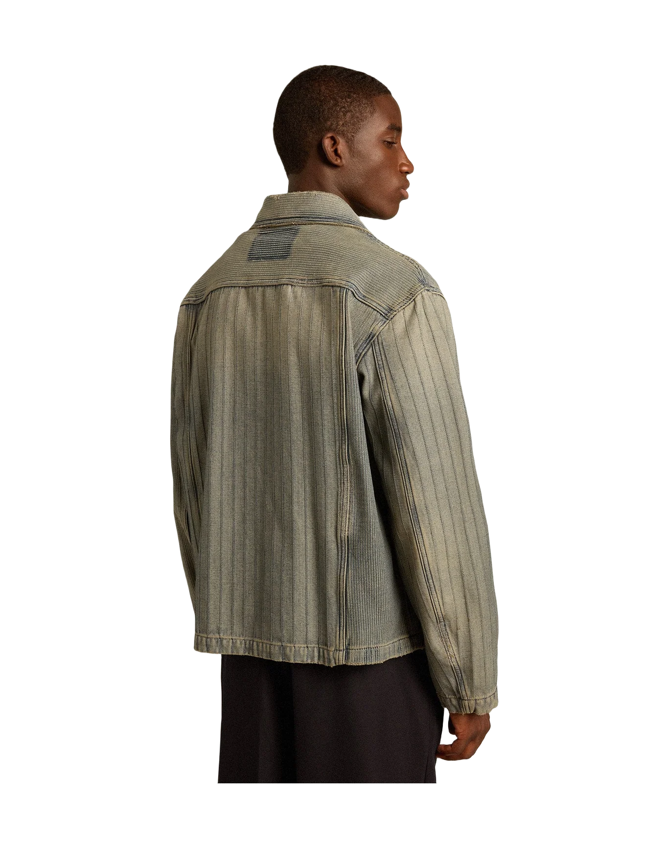 Men | Denim Jacket with Stripes & Patches On The Front | Grey - Image 2