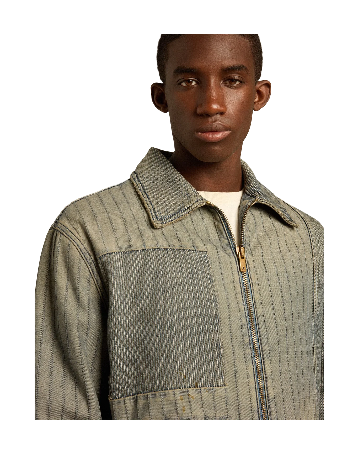 Men | Denim Jacket with Stripes & Patches On The Front | Grey - Image 7