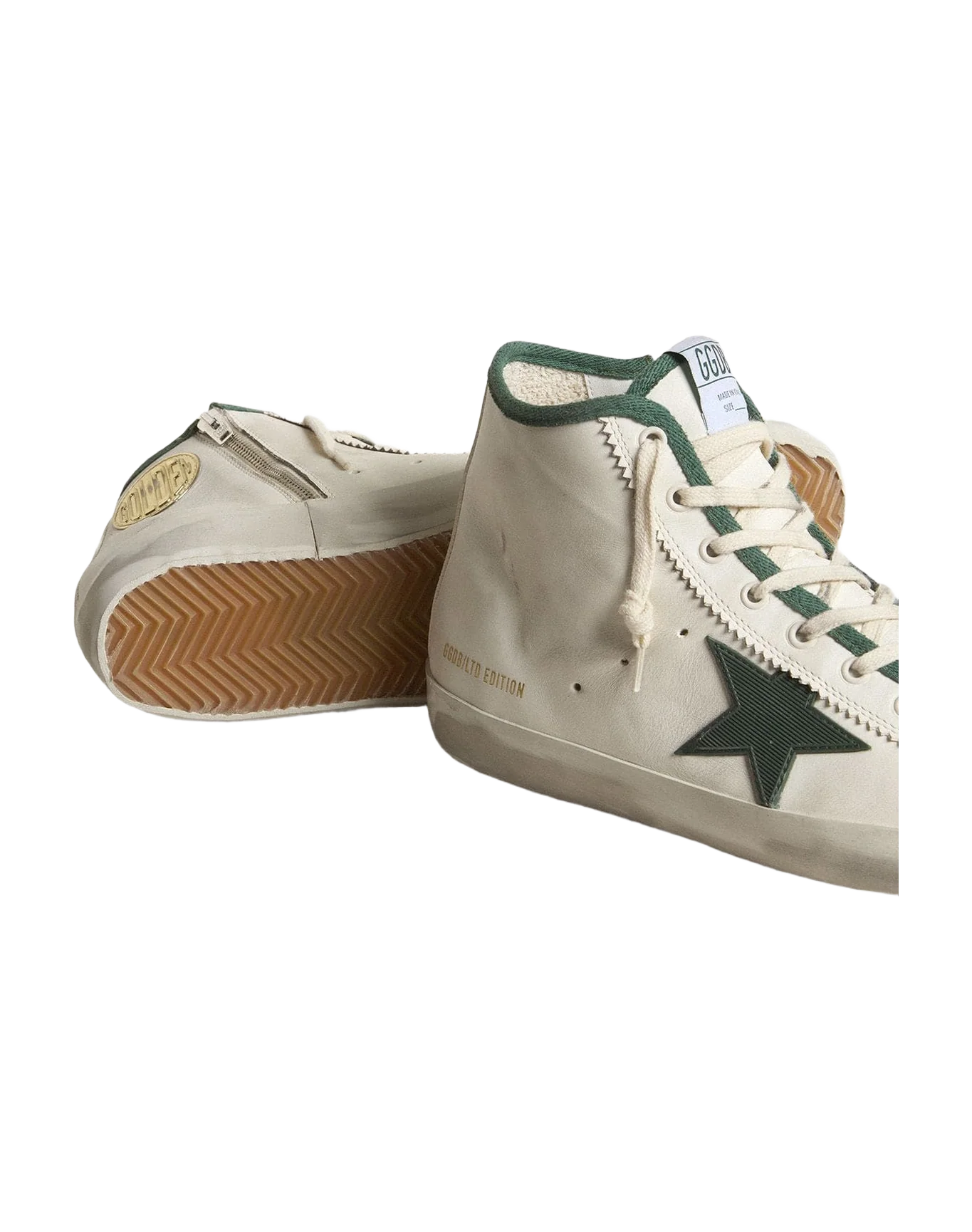 Men | Francy Ltd White Nappa Leather with Green Rubber Star | White x Green - Image 2