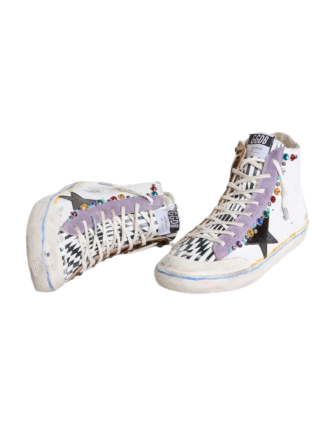 Men | Francy Penstar Lab with Black Leather Star & Multicolor Studs | White x Black x Lilac x Black And Brown Leo