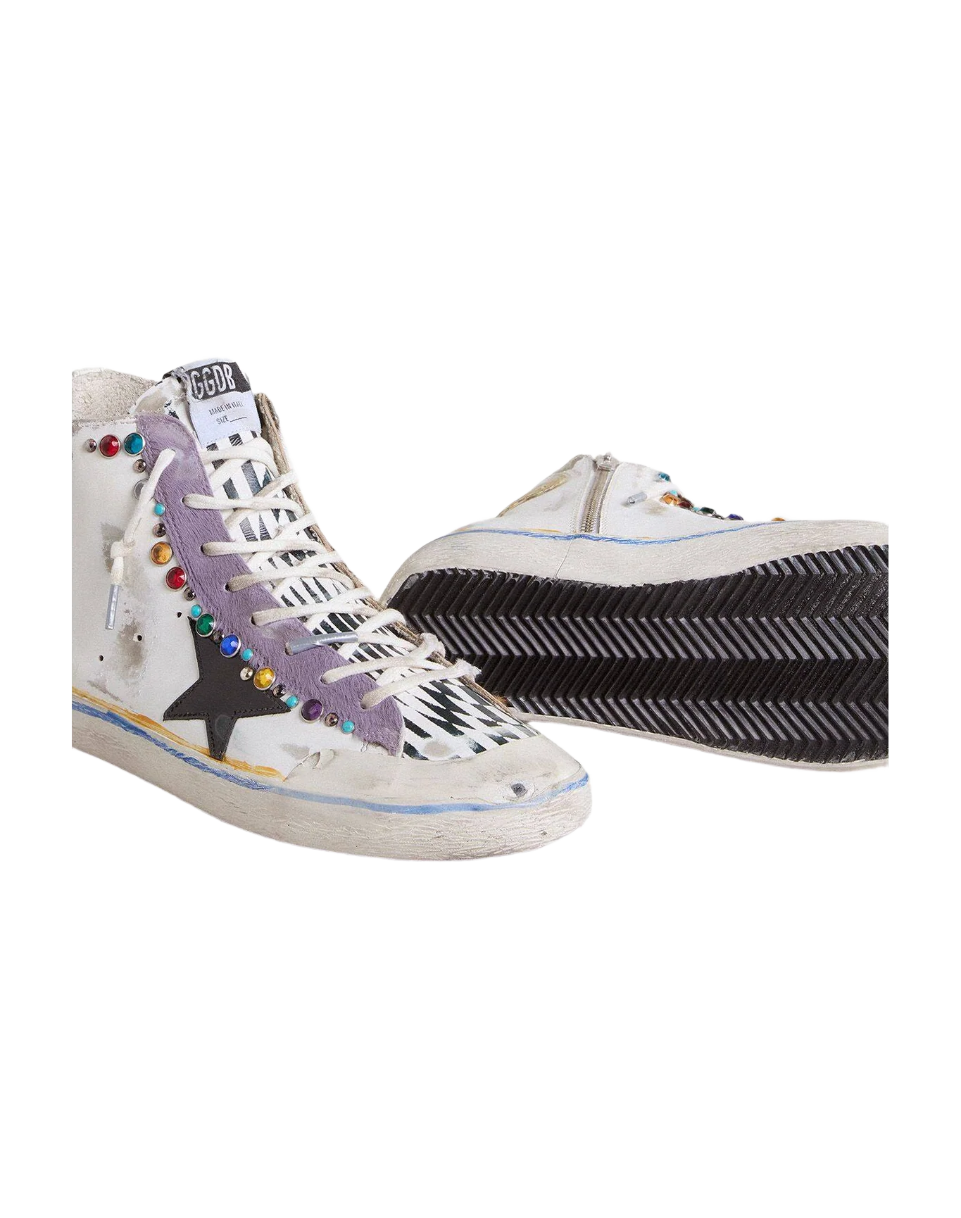 Men | Francy Penstar Lab with Black Leather Star & Multicolor Studs | White x Black x Lilac x Black And Brown Leo - Image 3