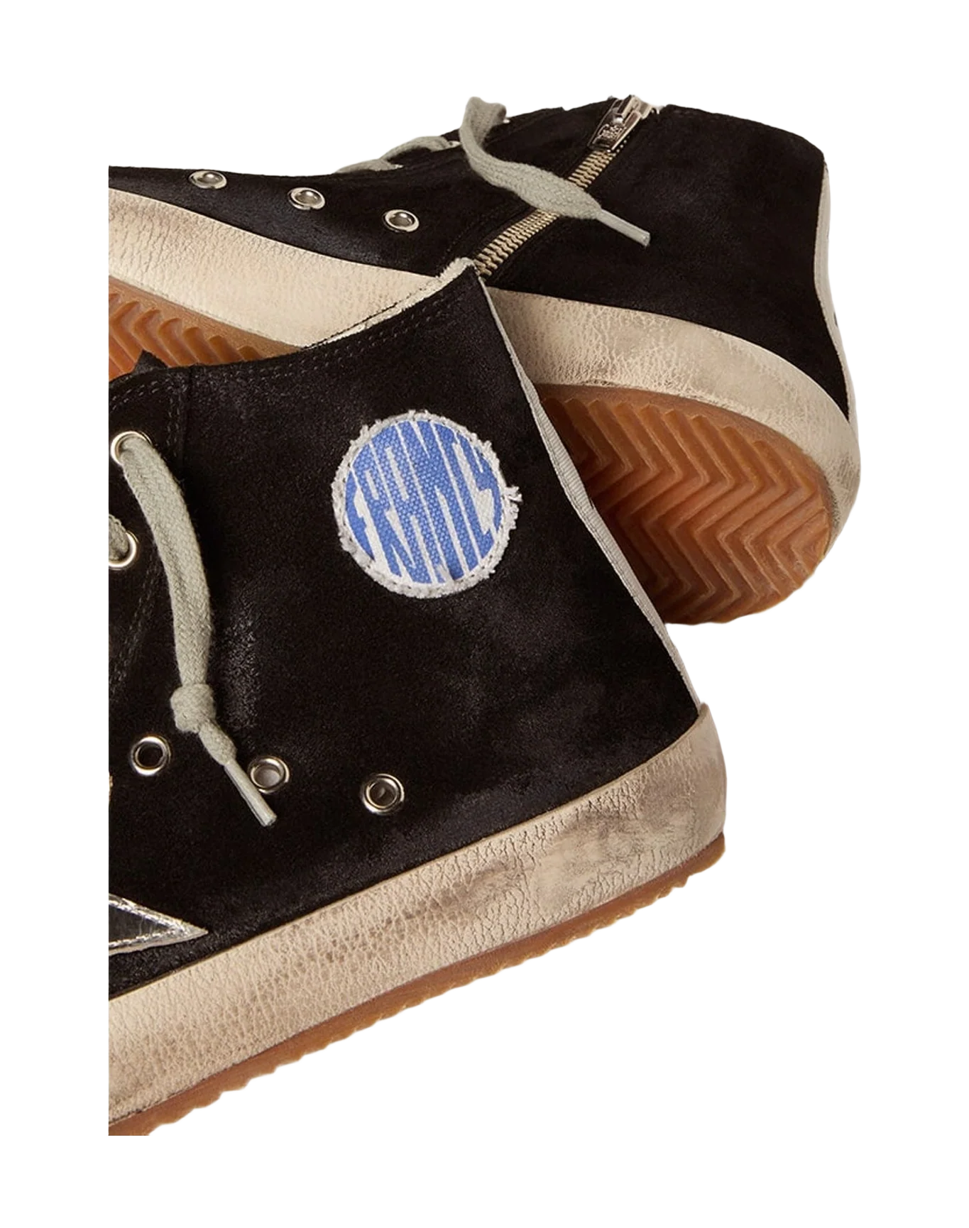 Men | Francy Sneakers Black Suede with Laminated Star | Black x Silver x White Black Star