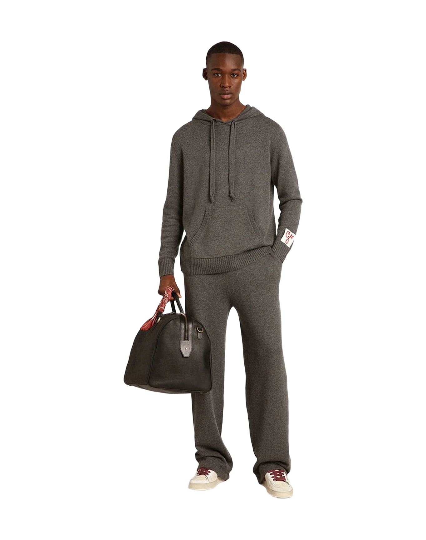 Men | Gray Melange Cashmere Blend Sweatshirt with Hood | Grey Melange - Image 11