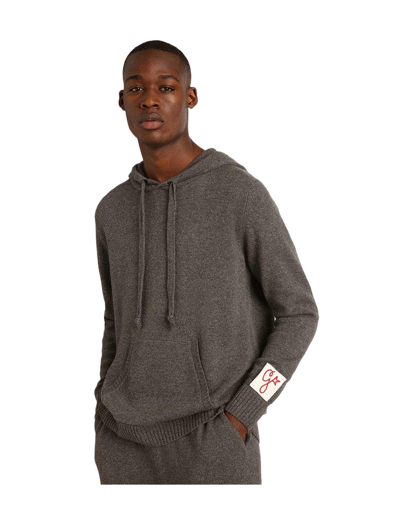 Men | Gray Melange Cashmere Blend Sweatshirt with Hood | Grey Melange - Image 9