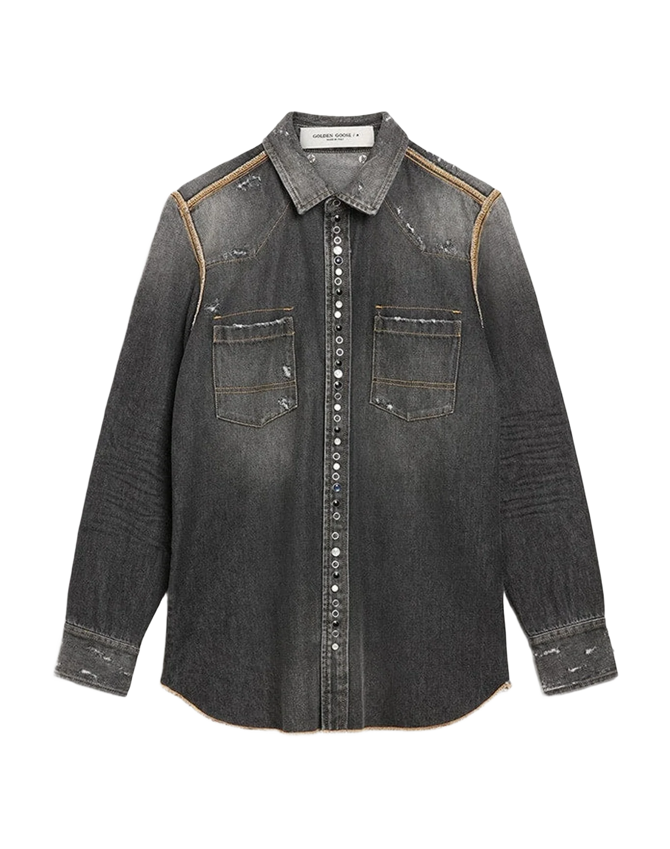 Men | Grey Denim Shirt | Black