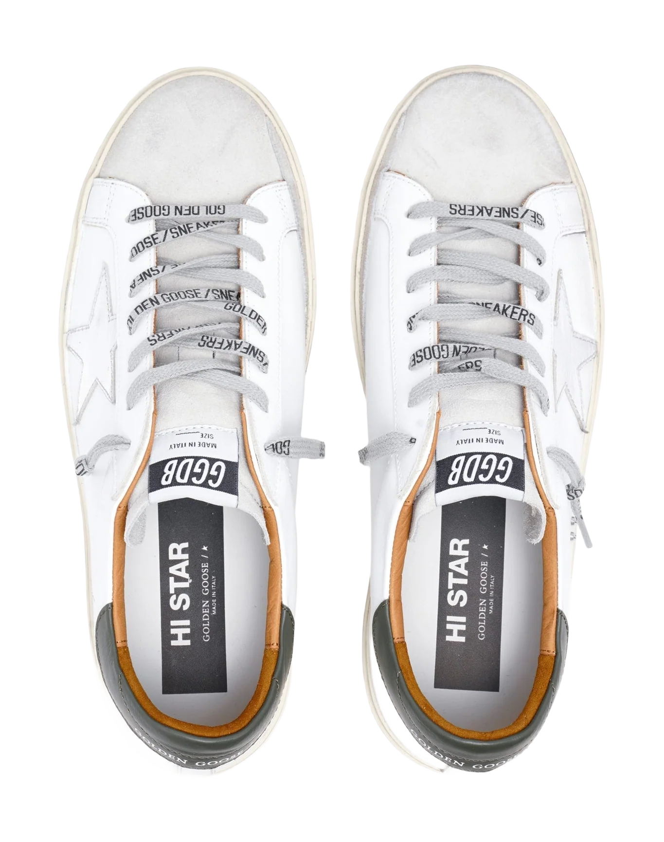 Men | Hi Star White Leather with Silver Metallic Star & Black Heel Tab | White x Silver x Green