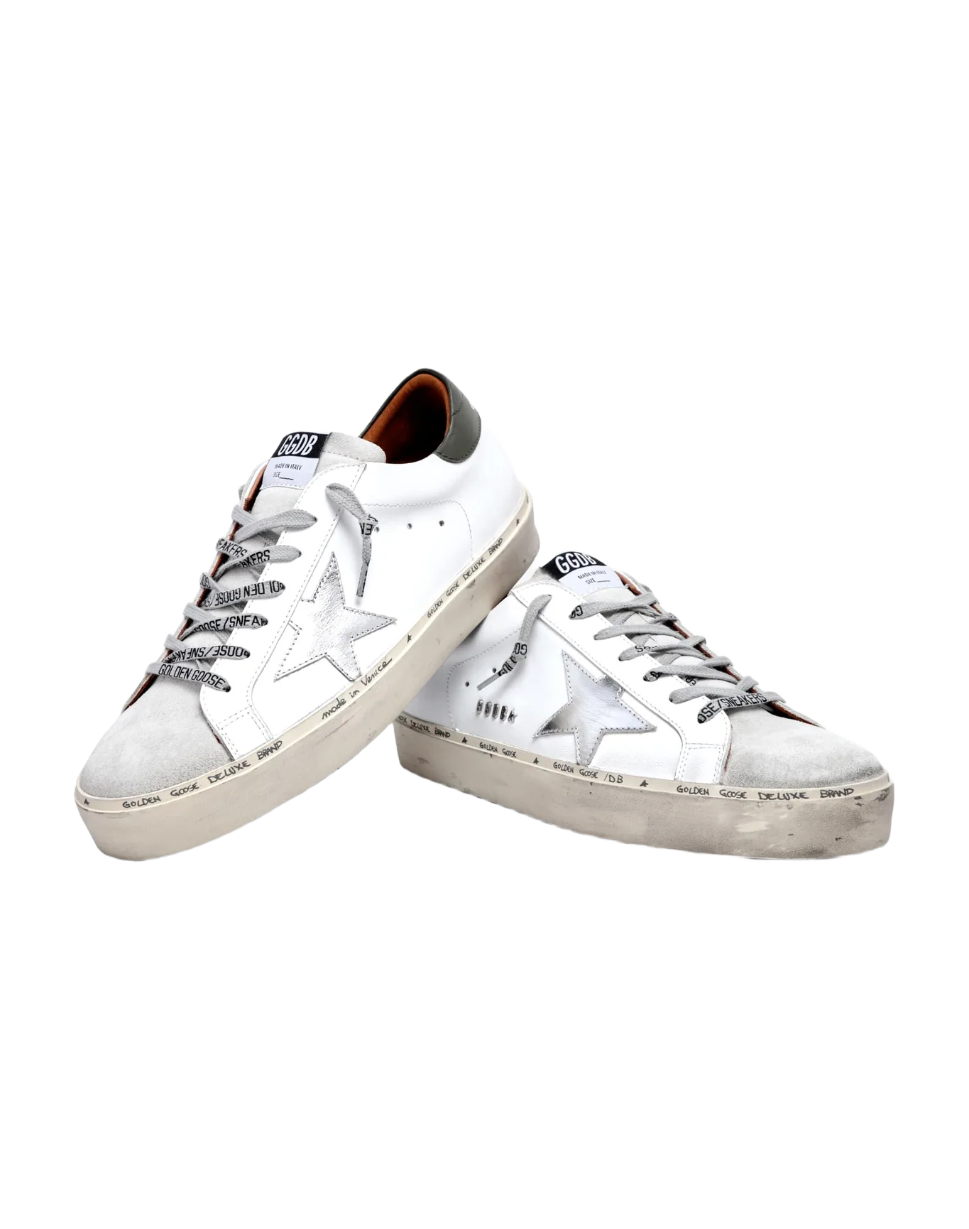 Men | Hi Star White Leather with Silver Metallic Star & Black Heel Tab | White x Silver x Green - Image 5