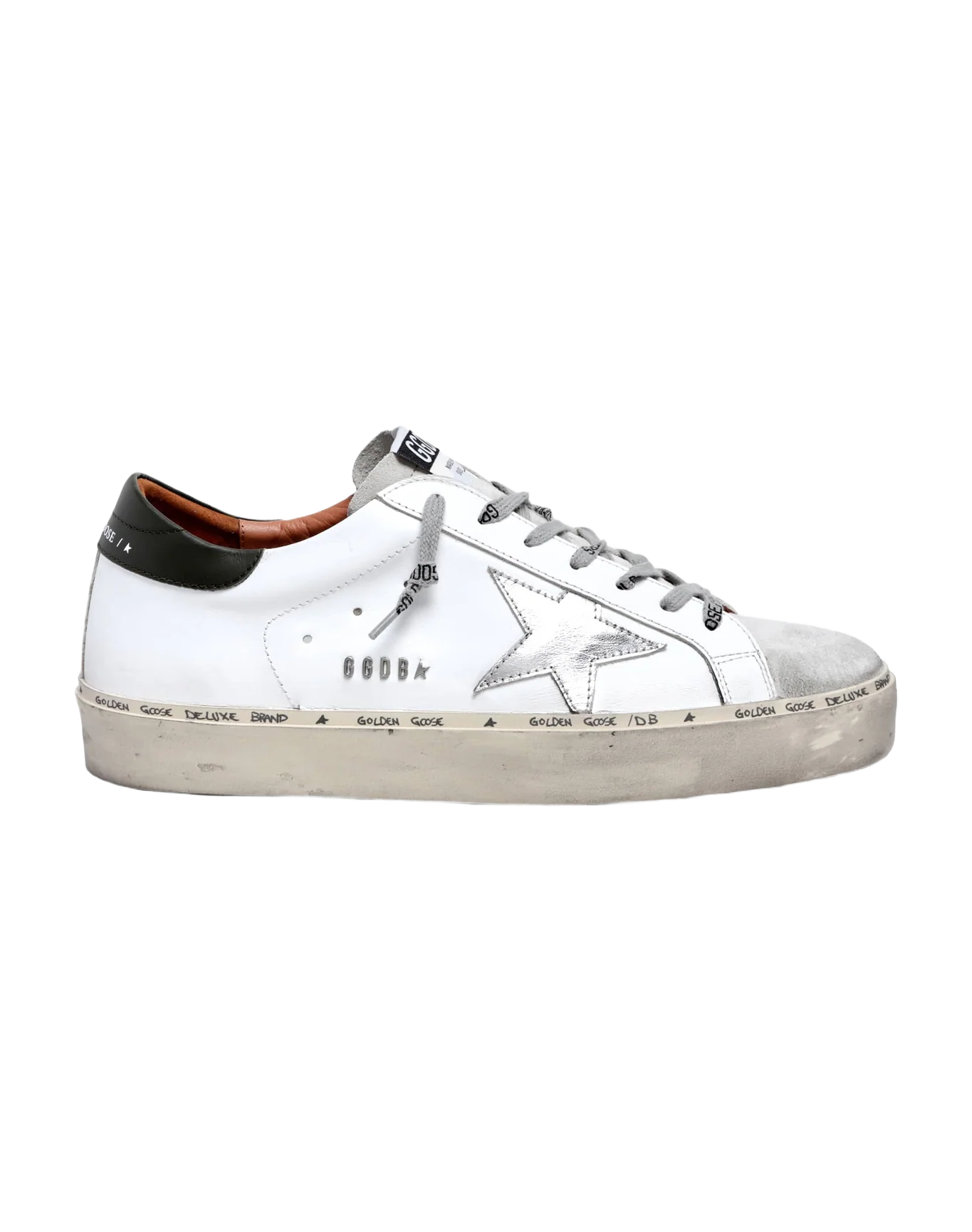 Men | Hi Star White Leather with Silver Metallic Star & Black Heel Tab | White x Silver x Green - Image 6