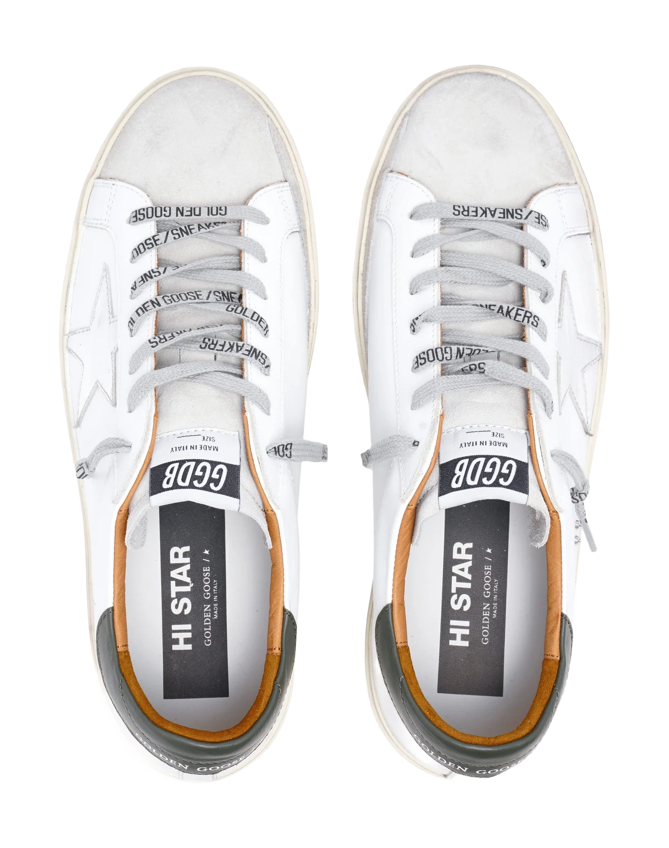 Men | Hi Star White Leather with Silver Metallic Star & Black Heel Tab | White x Silver x Green - Image 7