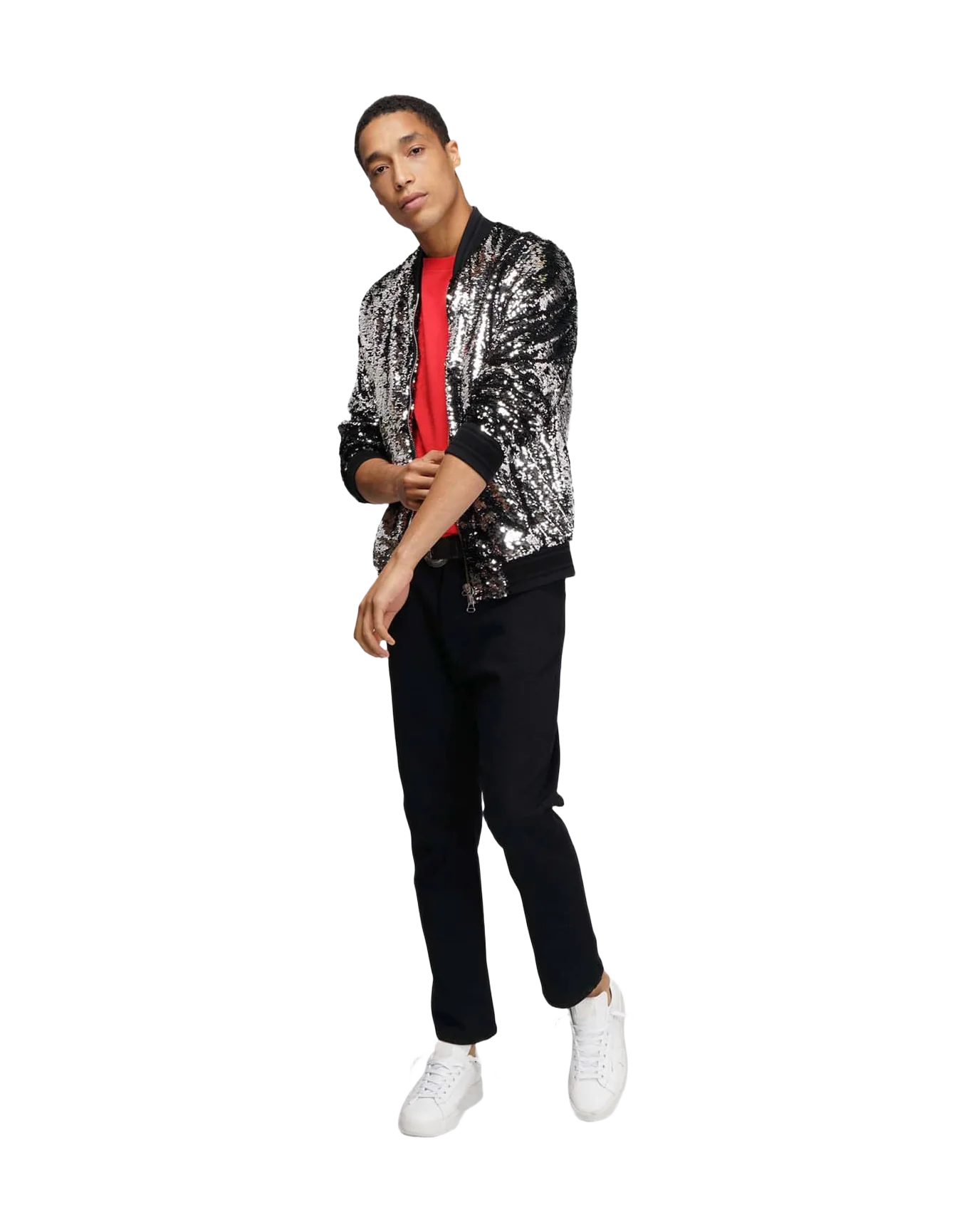 Men | Joshua Bomber Jacket with Silvery Sequins - Image 3