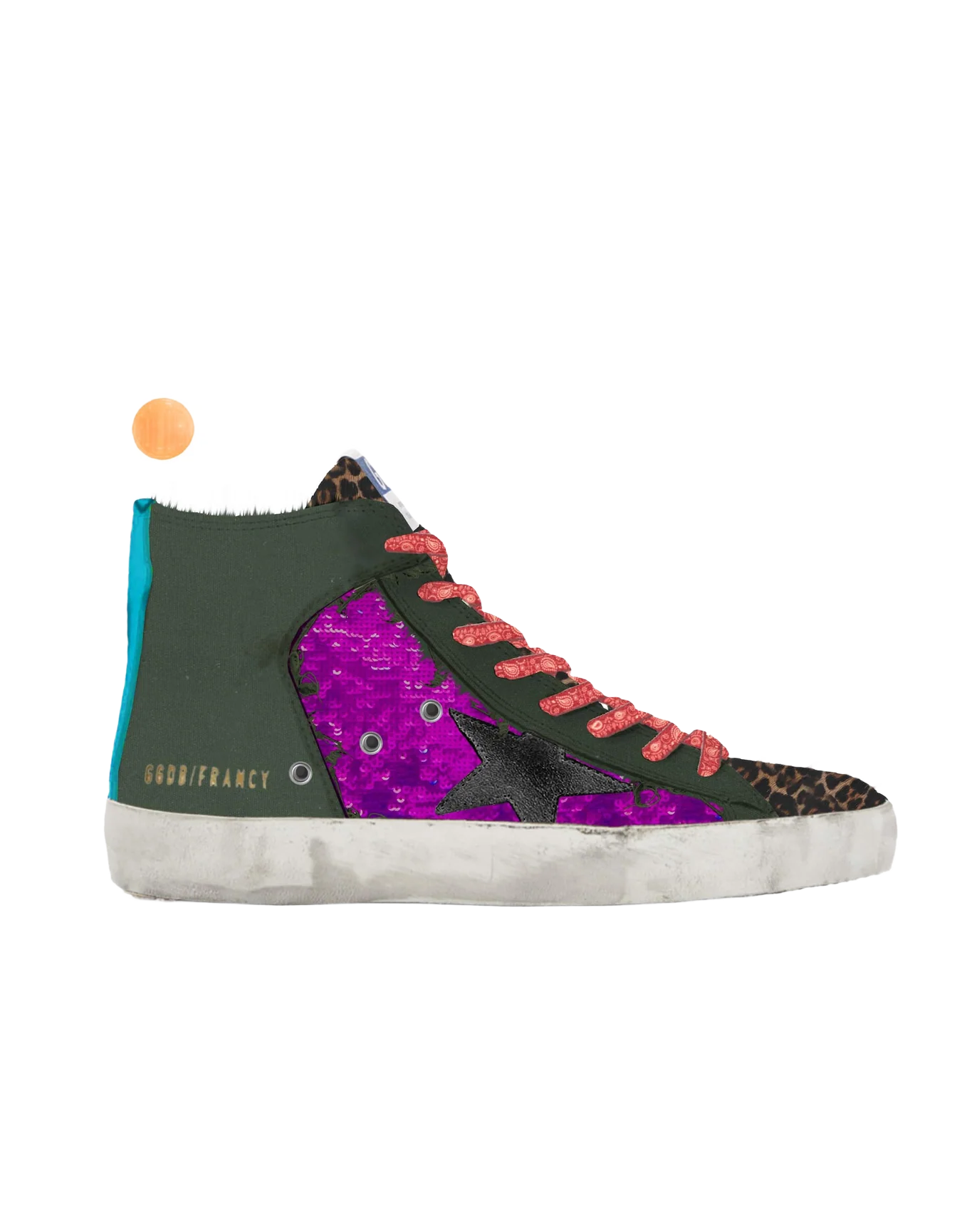 Men | Lab Limited Edition Canvas with Glitter & Pony Skin Francy Sneakers | Green Army x Purple x Bluette - Image 2