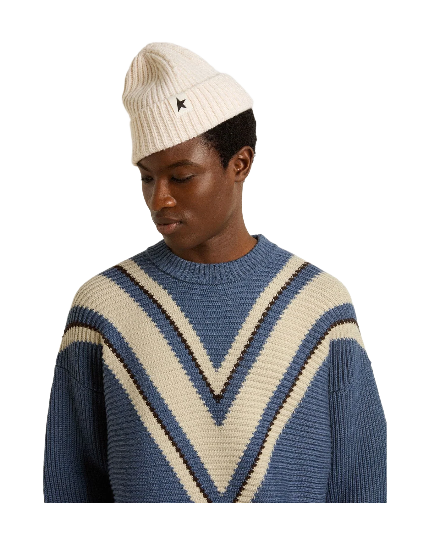 Men | Light Blue Jacquard Wool Sweater with Cream-Colored Pattern | Dutch Blue x Natural White - Image 2