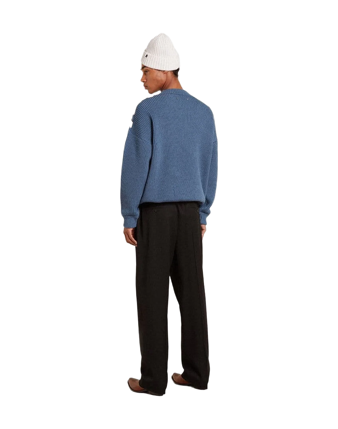 Men | Light Blue Jacquard Wool Sweater with Cream-Colored Pattern | Dutch Blue x Natural White - Image 4
