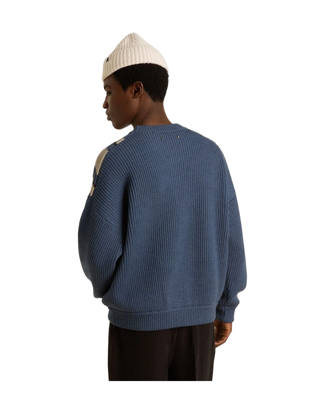 Men | Light Blue Jacquard Wool Sweater with Cream-Colored Pattern | Dutch Blue x Natural White - Image 7