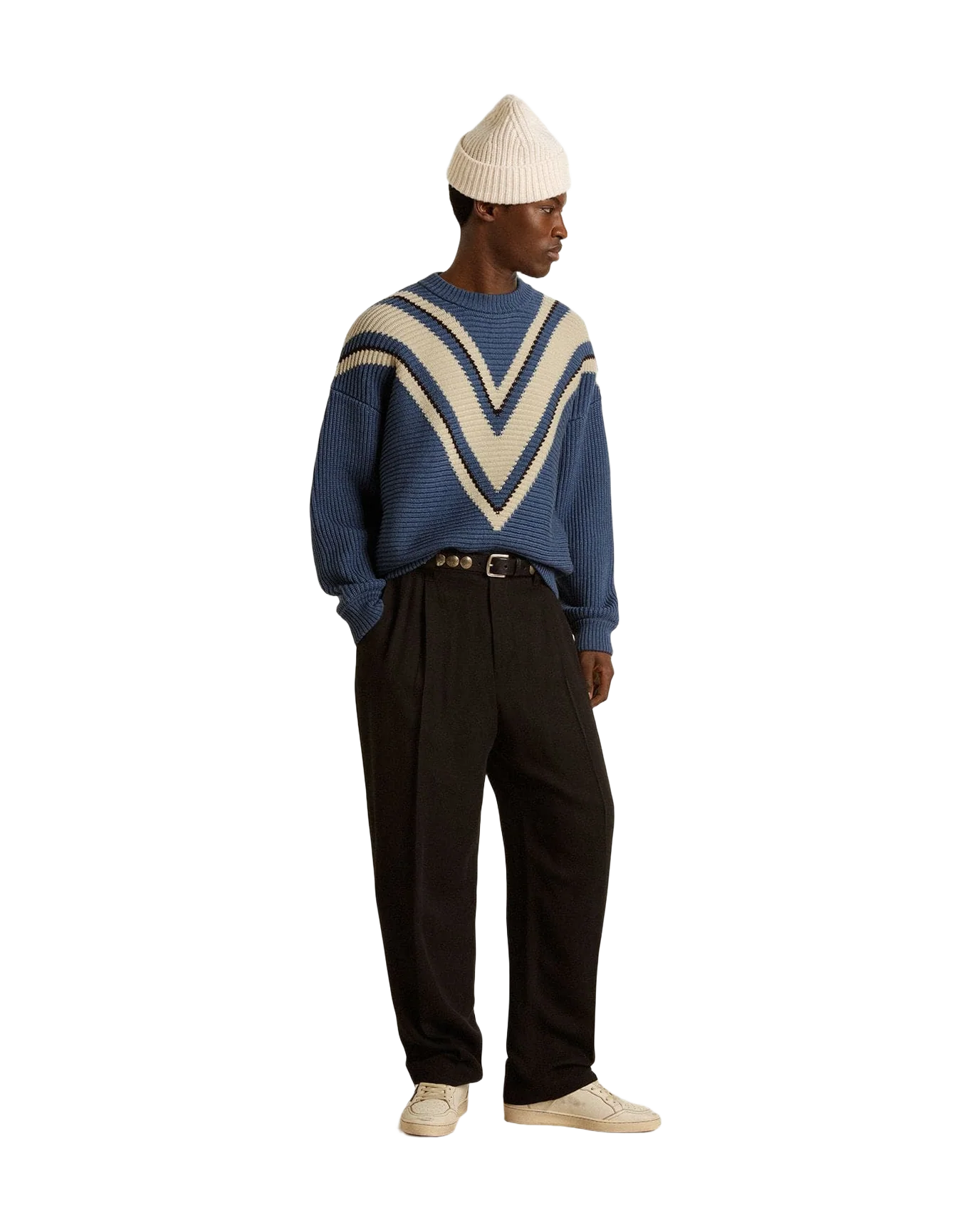 Men | Light Blue Jacquard Wool Sweater with Cream-Colored Pattern | Dutch Blue x Natural White - Image 8