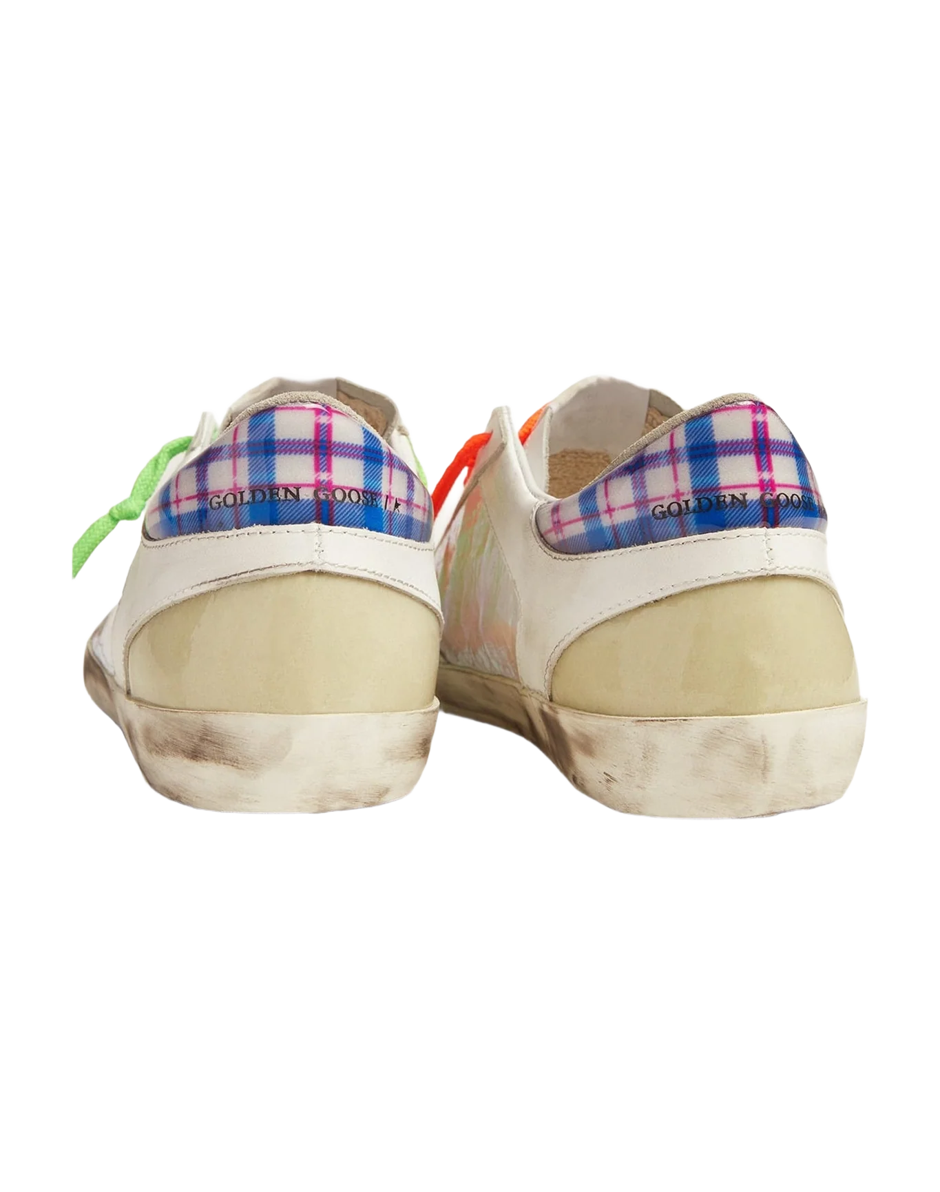 Men | Limited Edition Lab Super-Star Sneakers with Holographic & Tartan Upper | Multicolor x White x White Blue Fuchsia