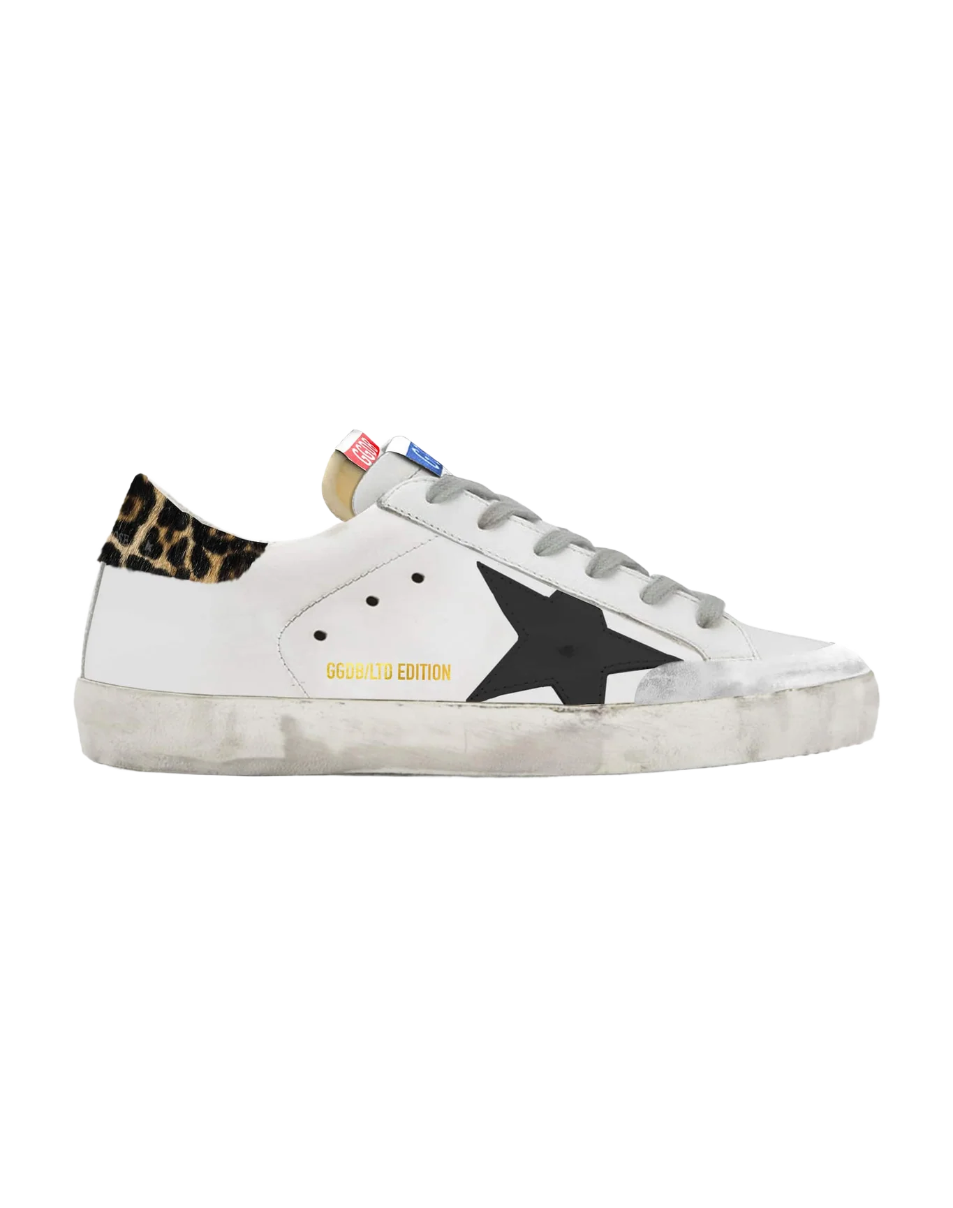 Men | Limited Edition Lab Super-Star Sneakers with Leopard-Print Heel Tab | White x Black x Brown Leo - Image 4