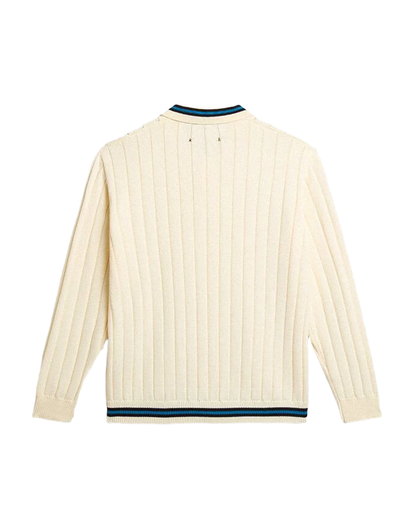 Men | Long-Sleeved Polo Shirt with Perforated Details | Heritage White x Blue - Image 6
