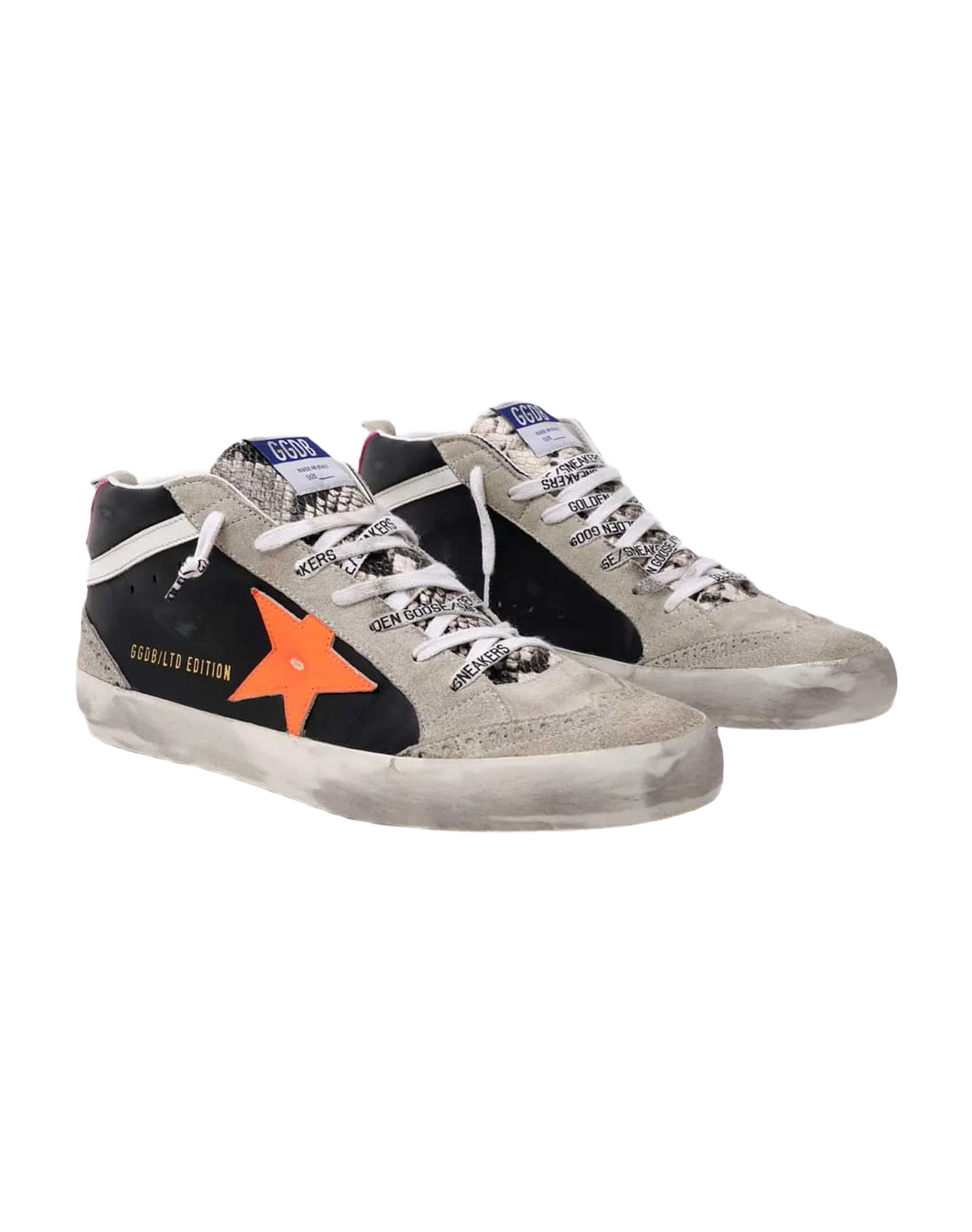 Men | Ltd Mid-Star Sneakers with Snakeskin Inserts & Orange Star - Image 3