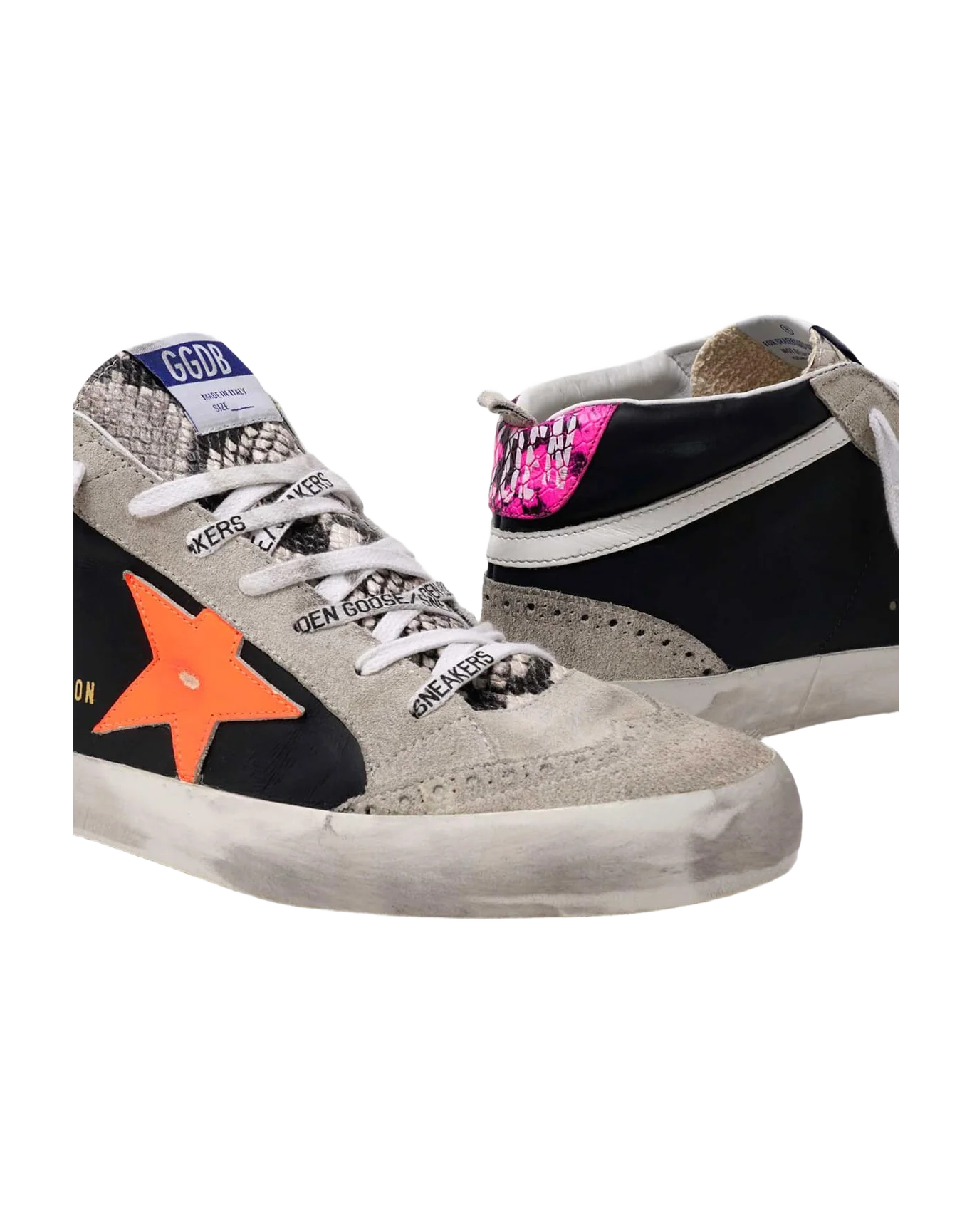 Men | Ltd Mid-Star Sneakers with Snakeskin Inserts & Orange Star - Image 4