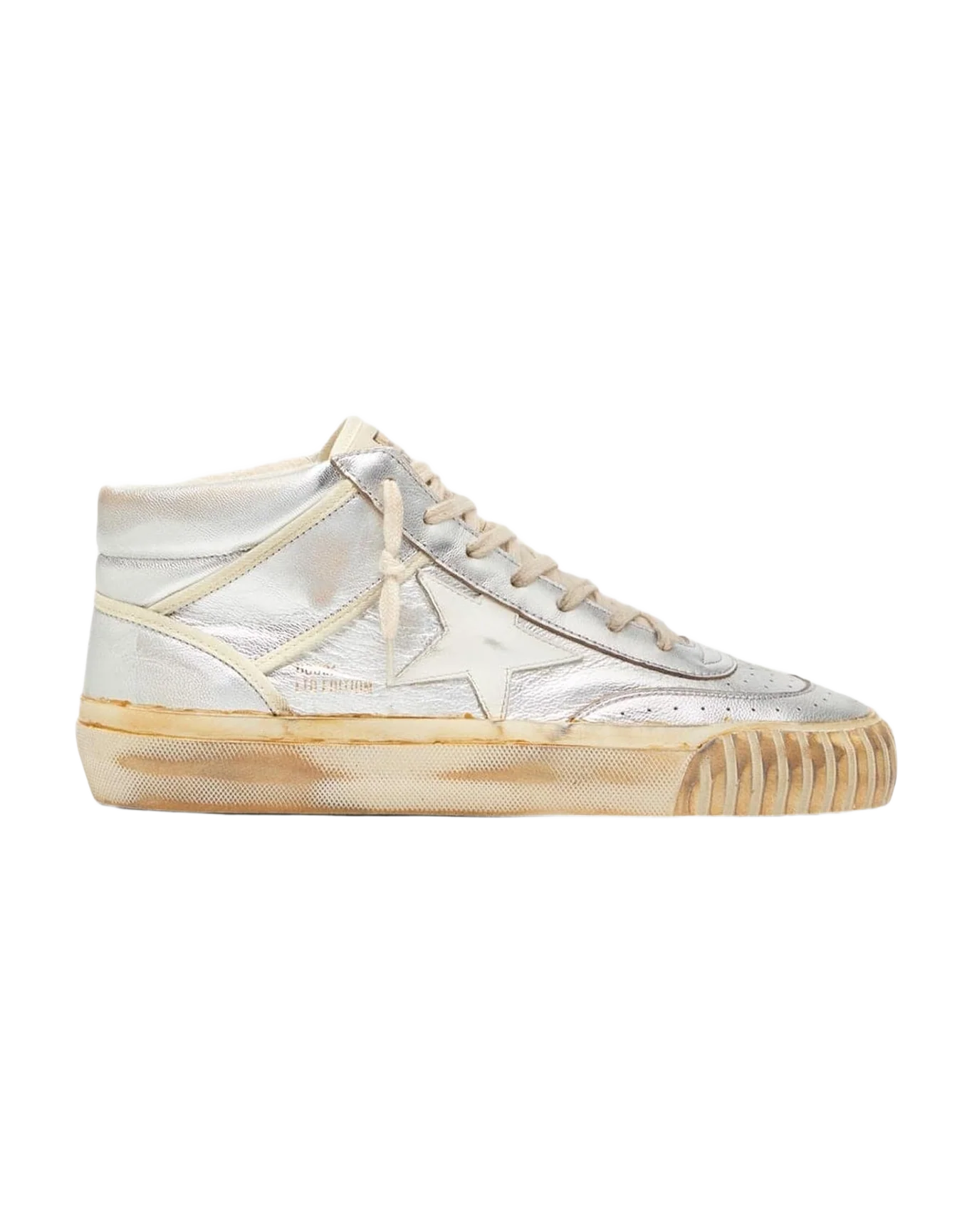 Men | Mid Star Ltd Silver Metallic Leather with Ivory Star | Silver x White Beige x White