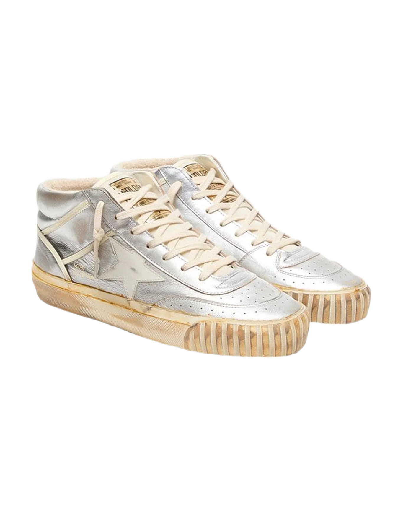Men | Mid Star Ltd Silver Metallic Leather with Ivory Star | Silver x White Beige x White - Image 3