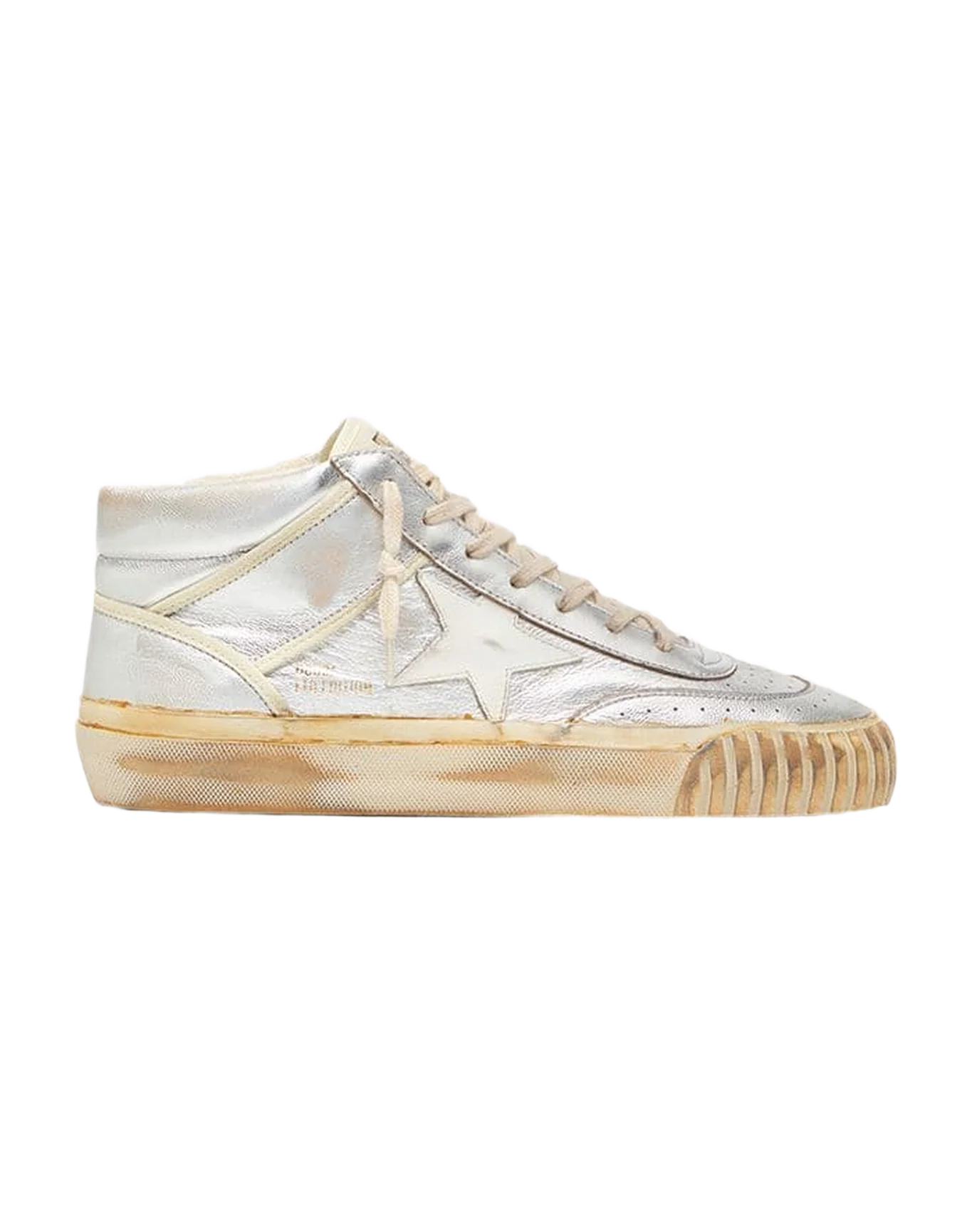 Men | Mid Star Ltd Silver Metallic Leather with Ivory Star | Silver x White Beige x White - Image 6