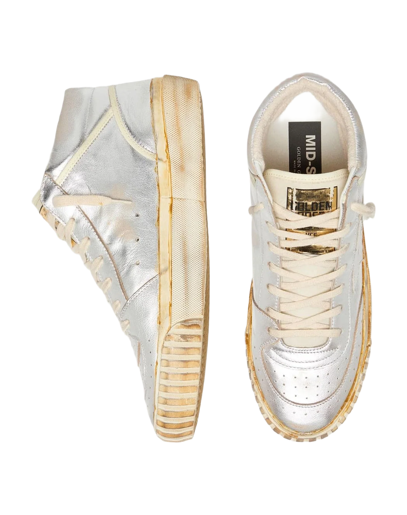 Men | Mid Star Ltd Silver Metallic Leather with Ivory Star | Silver x White Beige x White - Image 8
