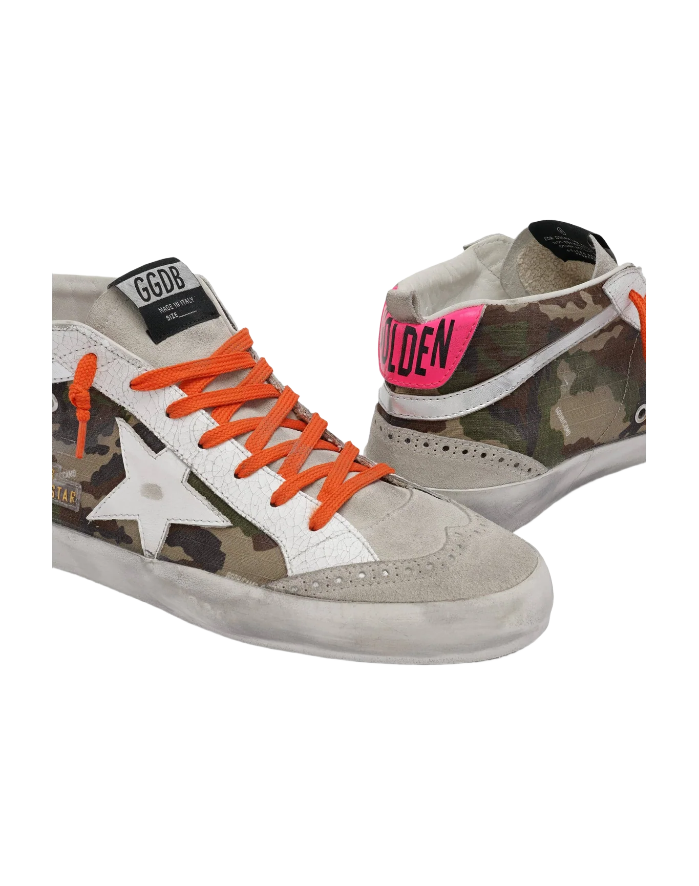 Men | Mid Star Mimetic Print with White Leather Star & Fluorescent Orange Laces | Green Camouflage x Ice x White x Silver - Image 3