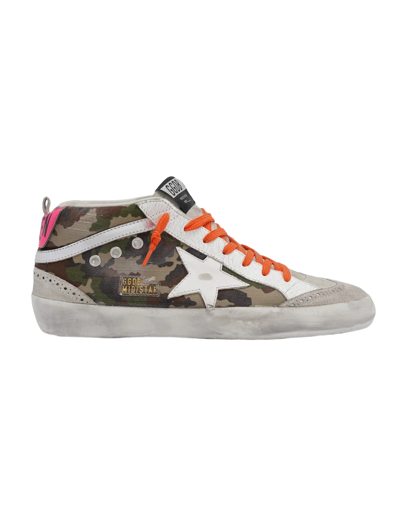 Men | Mid Star Mimetic Print with White Leather Star & Fluorescent Orange Laces | Green Camouflage x Ice x White x Silver - Image 4
