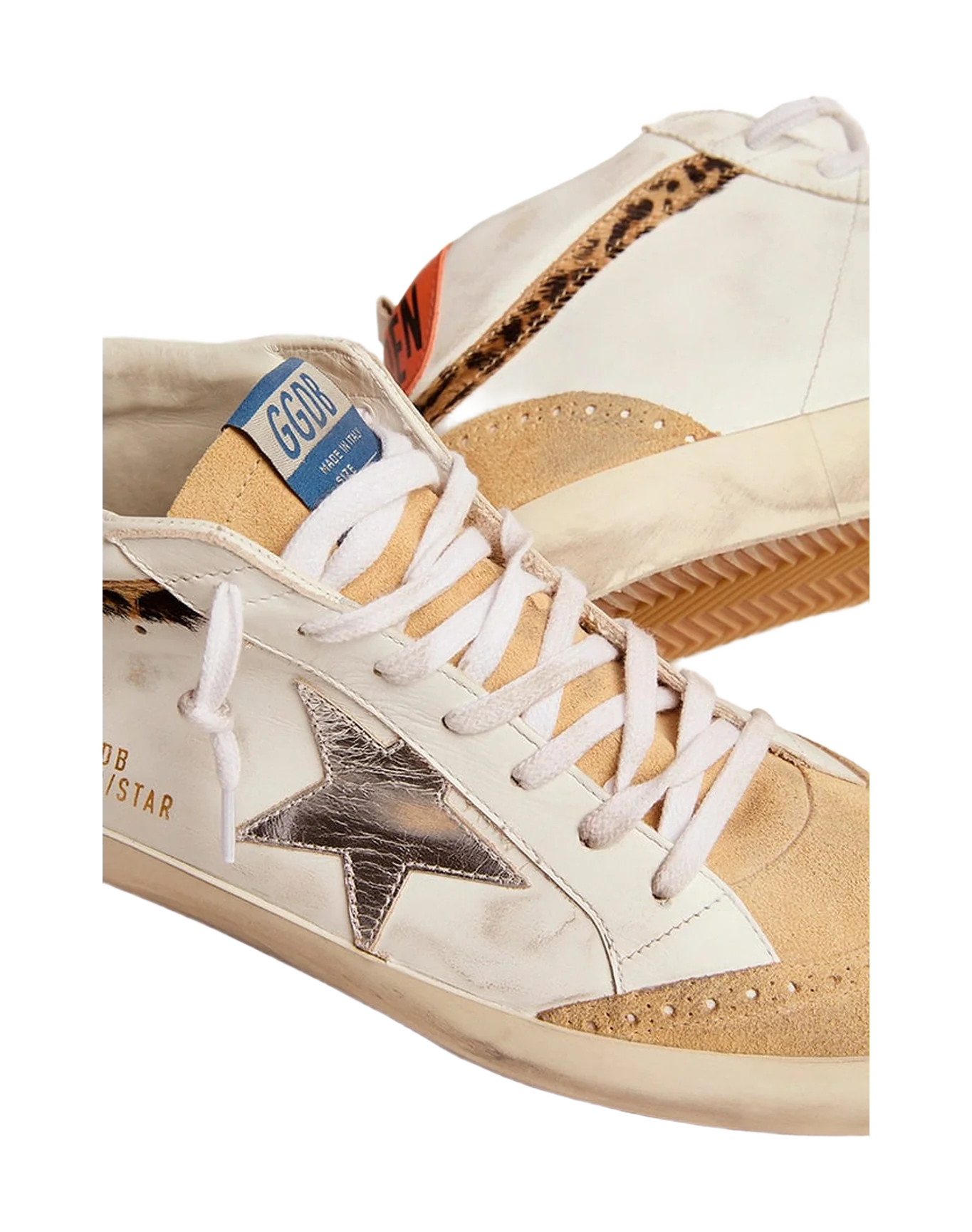 Men | Mid Star Sneakers White Leather with Leo Pony Skin Wave & Silver Star | White x Sand x Silver x Beige Brown Leo x Orange - Image 4