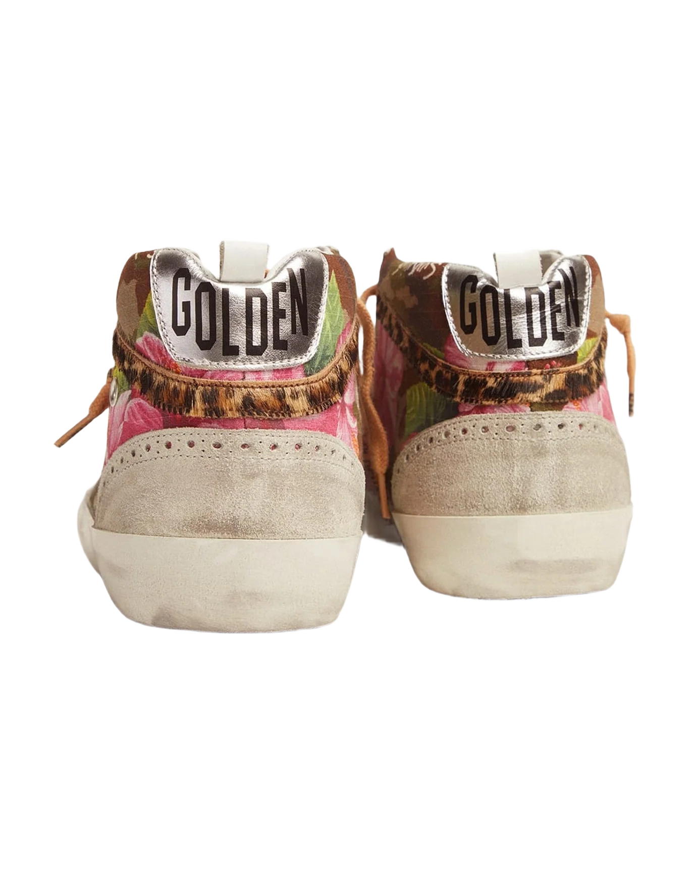 Men | Mid Star Sneakers with Camouflage & Floral Pattern | Green Camouflage x Pink Flowers x Ice x White